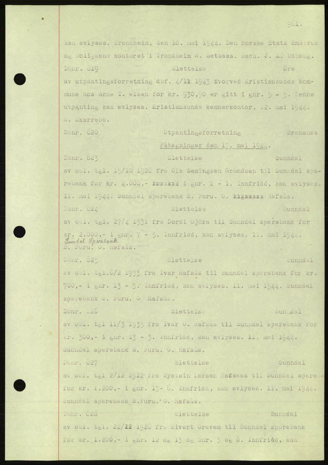 Nordmøre sorenskriveri, AV/SAT-A-4132/1/2/2Ca: Mortgage book no. C81, 1940-1945, Diary no: : 819/1944