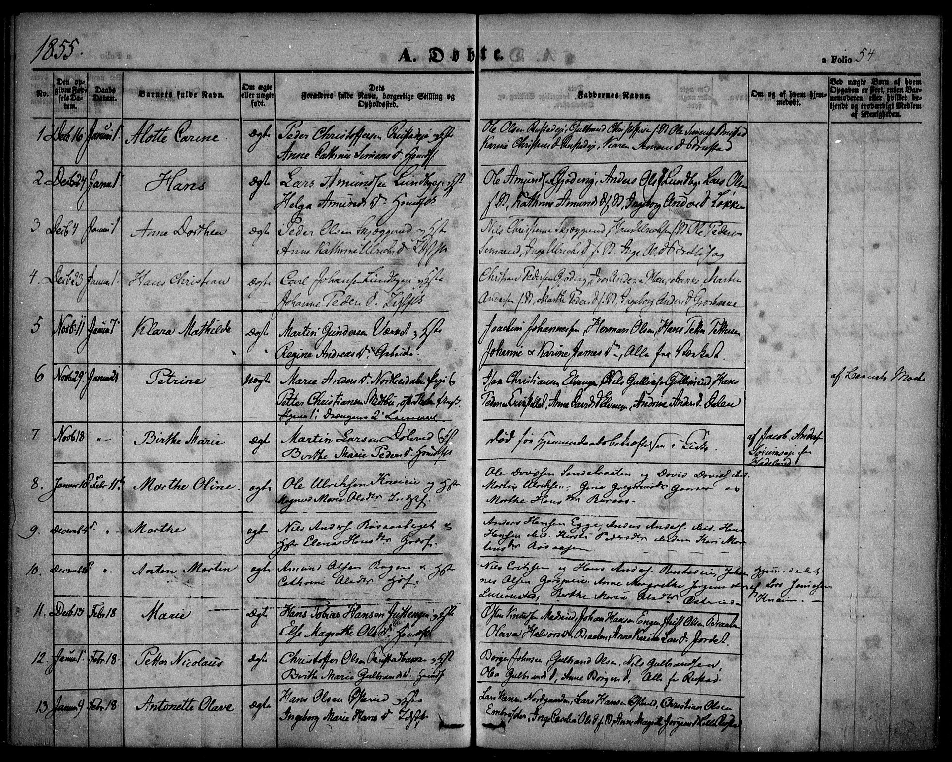 Hurdal prestekontor Kirkebøker, AV/SAO-A-10889/F/Fa/L0005: Parish register (official) no. I 5, 1846-1859, p. 54