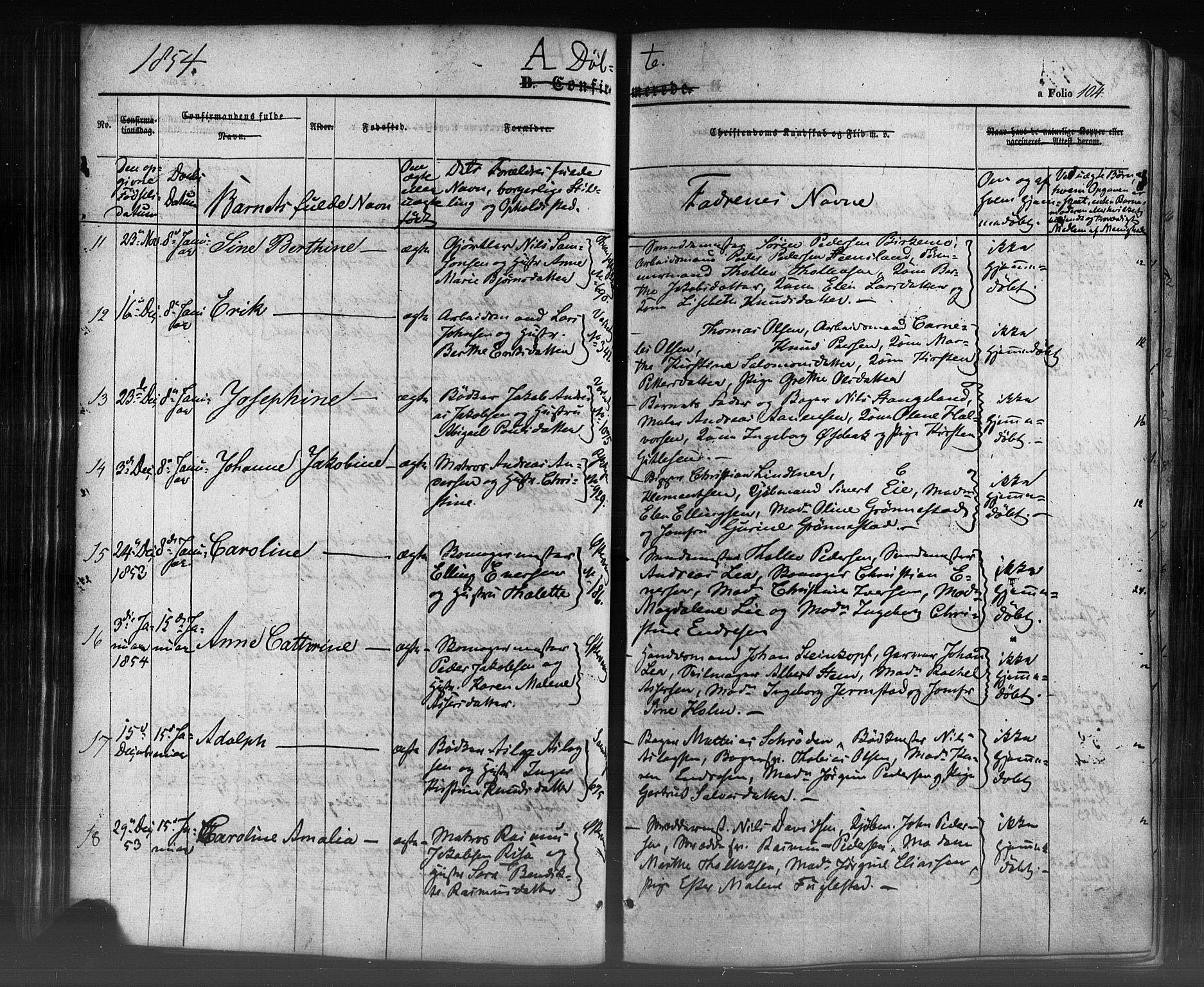 Domkirken sokneprestkontor, SAST/A-101812/001/30/30BB/L0009: Parish register (copy) no. B 9, 1850-1858, p. 104