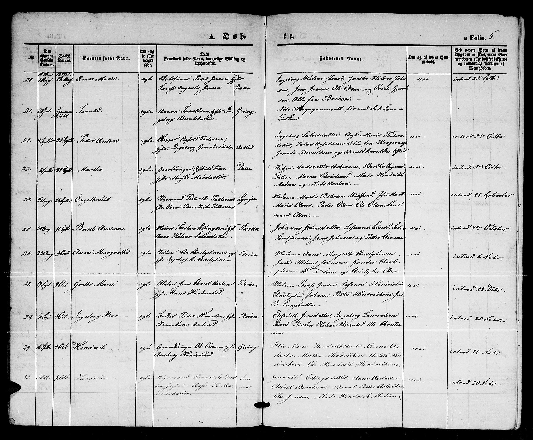 Dypvåg sokneprestkontor, AV/SAK-1111-0007/F/Fb/Fba/L0010: Parish register (copy) no. B 10, 1842-1857, p. 5