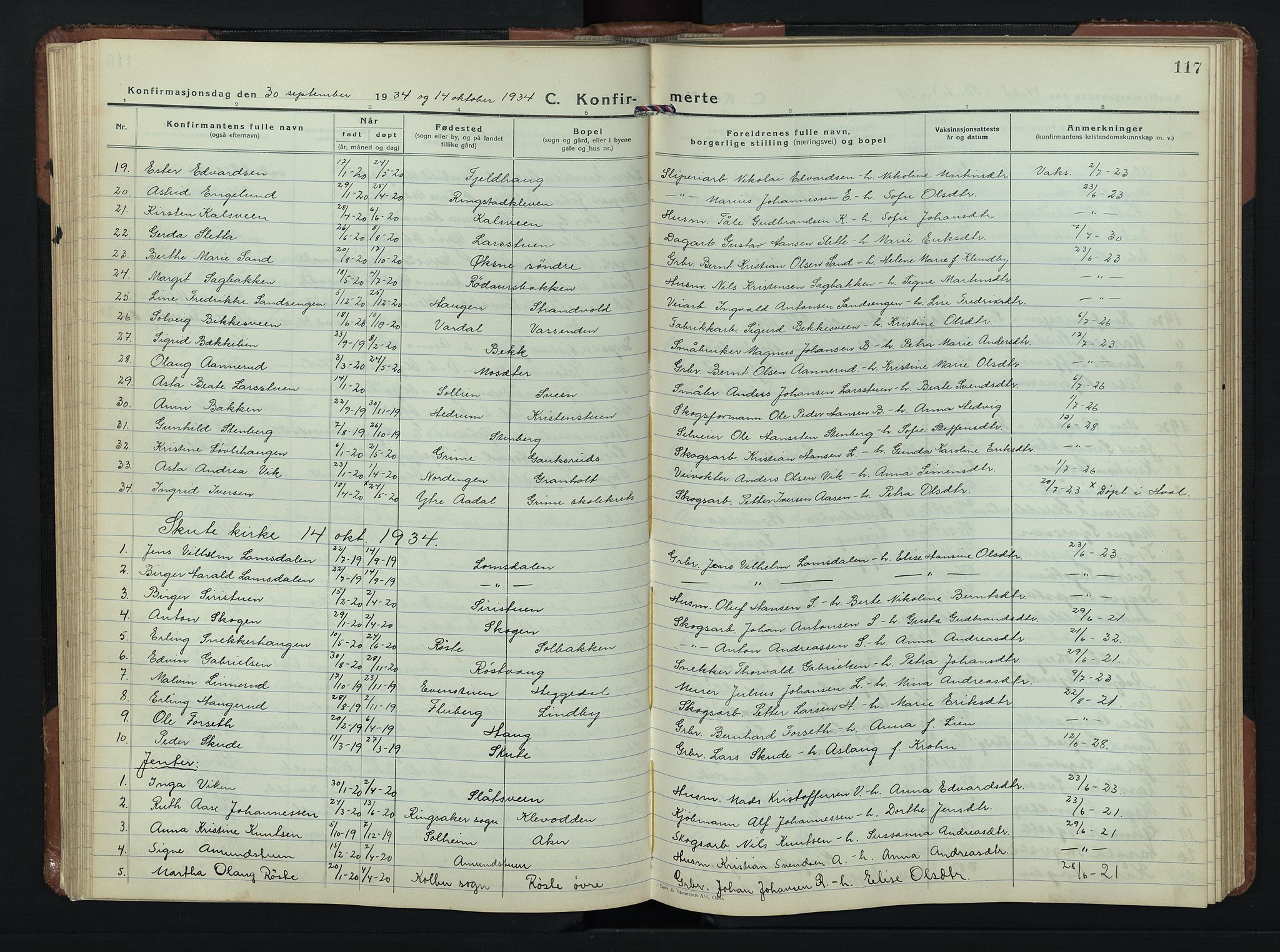 Søndre Land prestekontor, SAH/PREST-122/L/L0009: Parish register (copy) no. 9, 1933-1954, p. 117