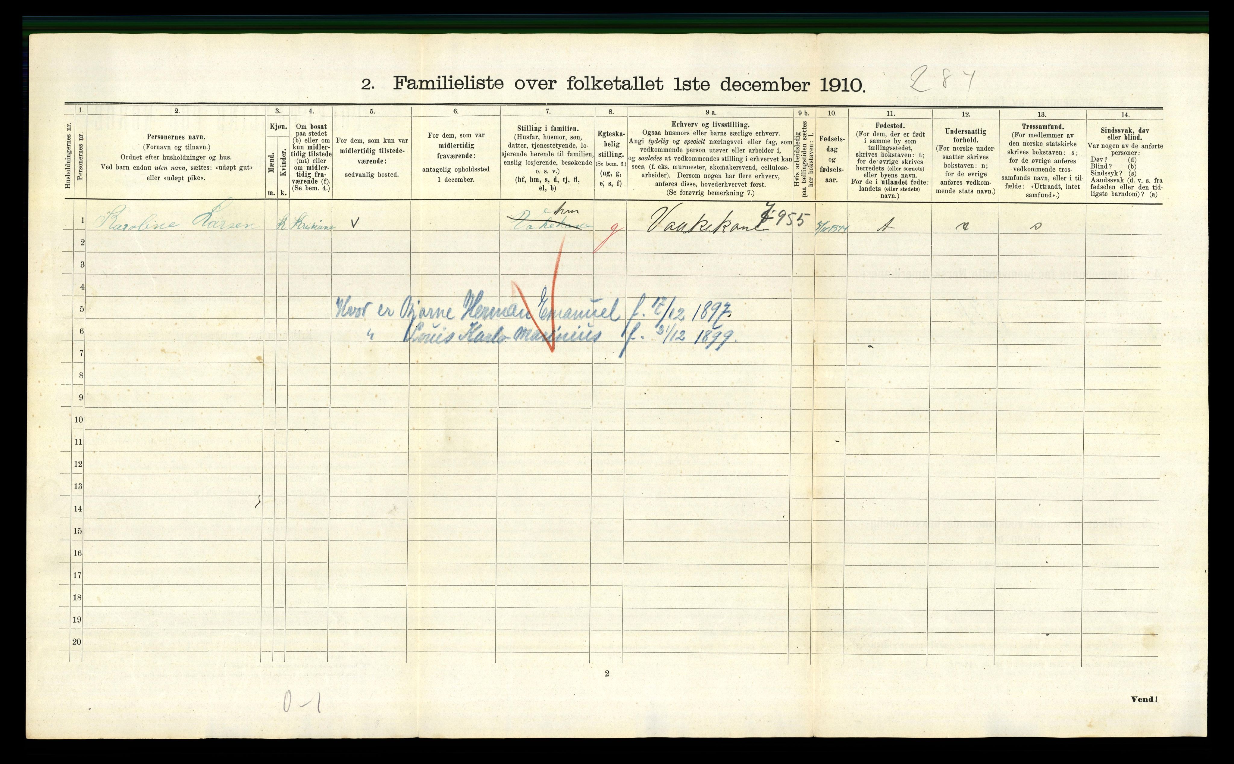 RA, 1910 census for Kristiania, 1910, p. 115834