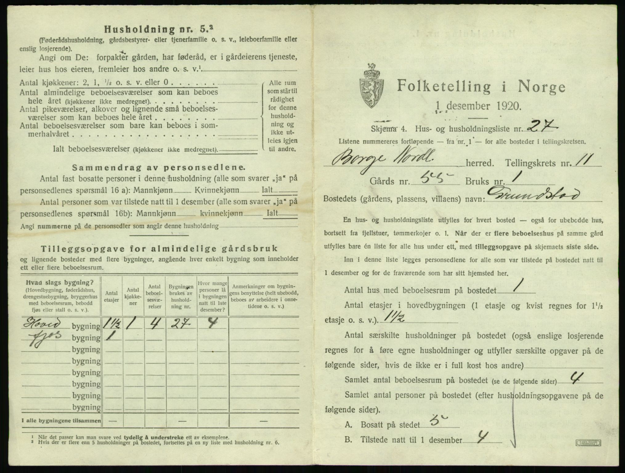 SAT, 1920 census for Borge, 1920, p. 1337