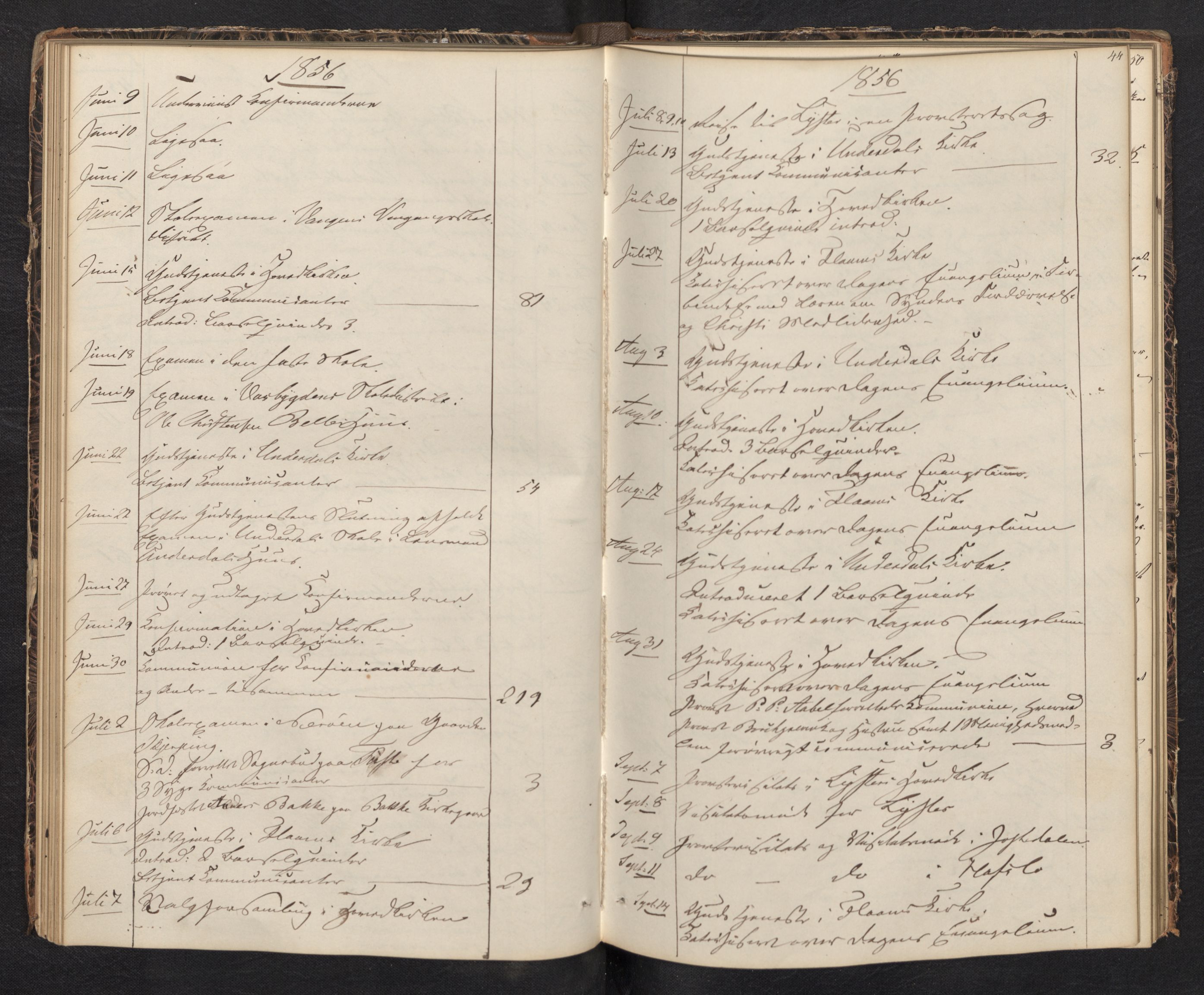 Aurland sokneprestembete, AV/SAB-A-99937/H/Ha/Haf: Diary records no. F 0, 1844-1876, p. 43b-44a