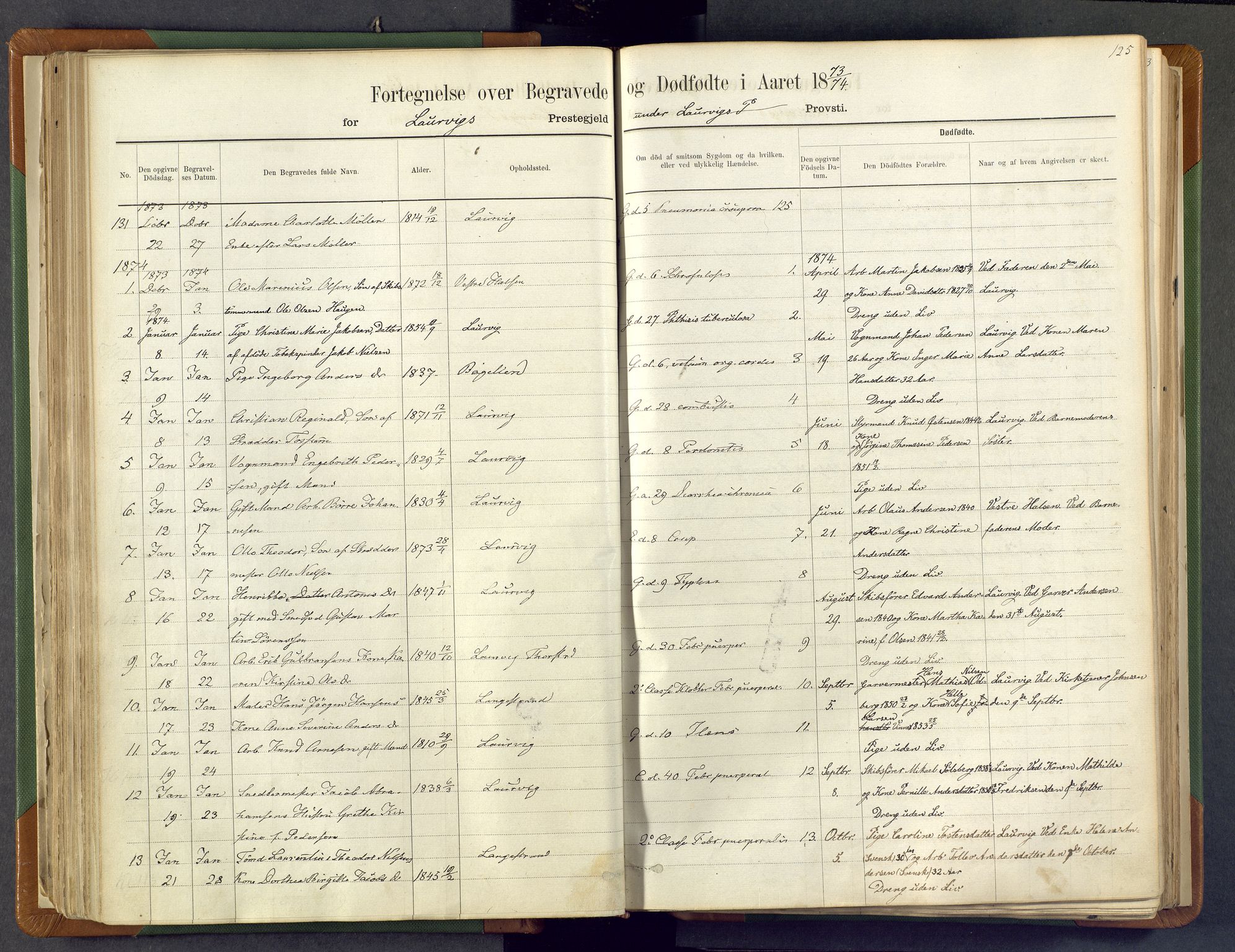 Larvik kirkebøker, AV/SAKO-A-352/F/Fa/L0007: Parish register (official) no. I 7, 1871-1883, p. 125