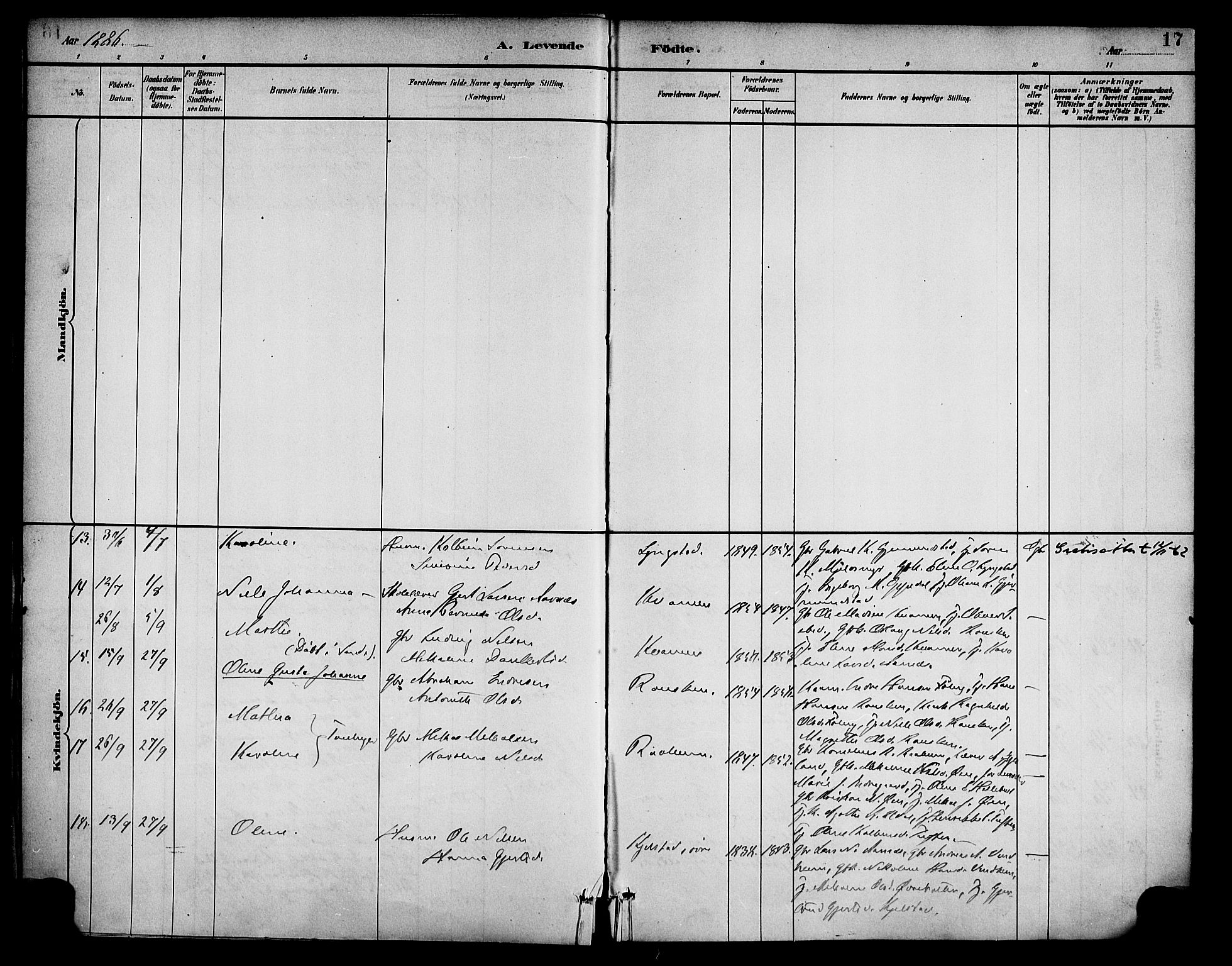 Gaular sokneprestembete, AV/SAB-A-80001/H/Haa: Parish register (official) no. D 1, 1882-1899, p. 17