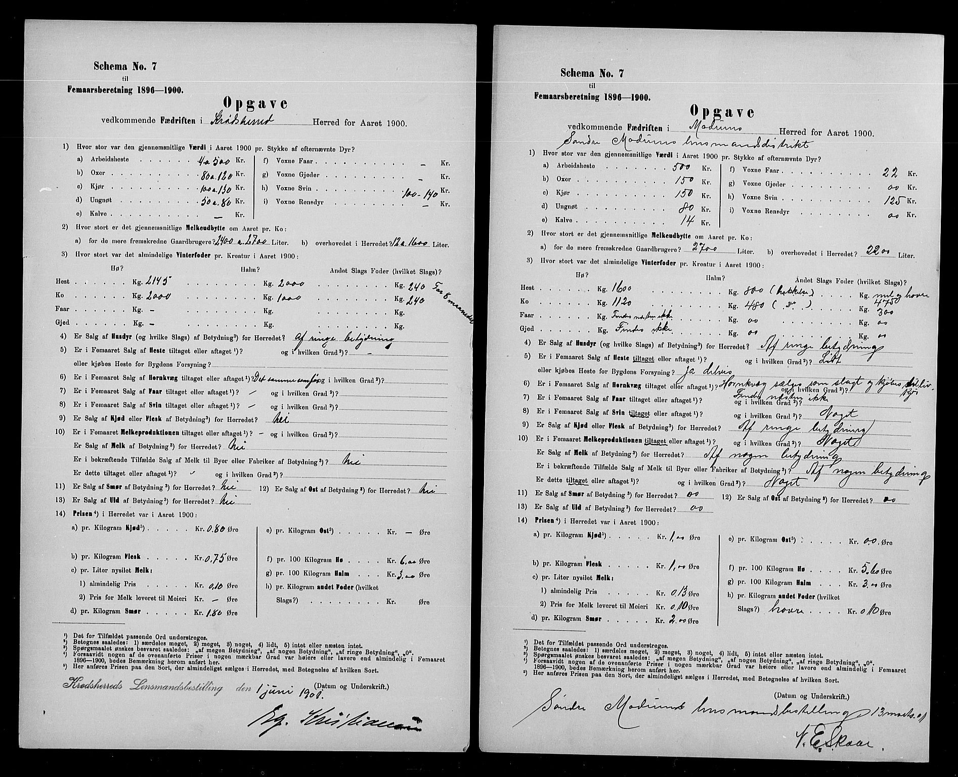 Statistisk sentralbyrå, Næringsøkonomiske emner, Generelt - Amtmennenes femårsberetninger, AV/RA-S-2233/F/Fa/L0090: --, 1900, p. 96