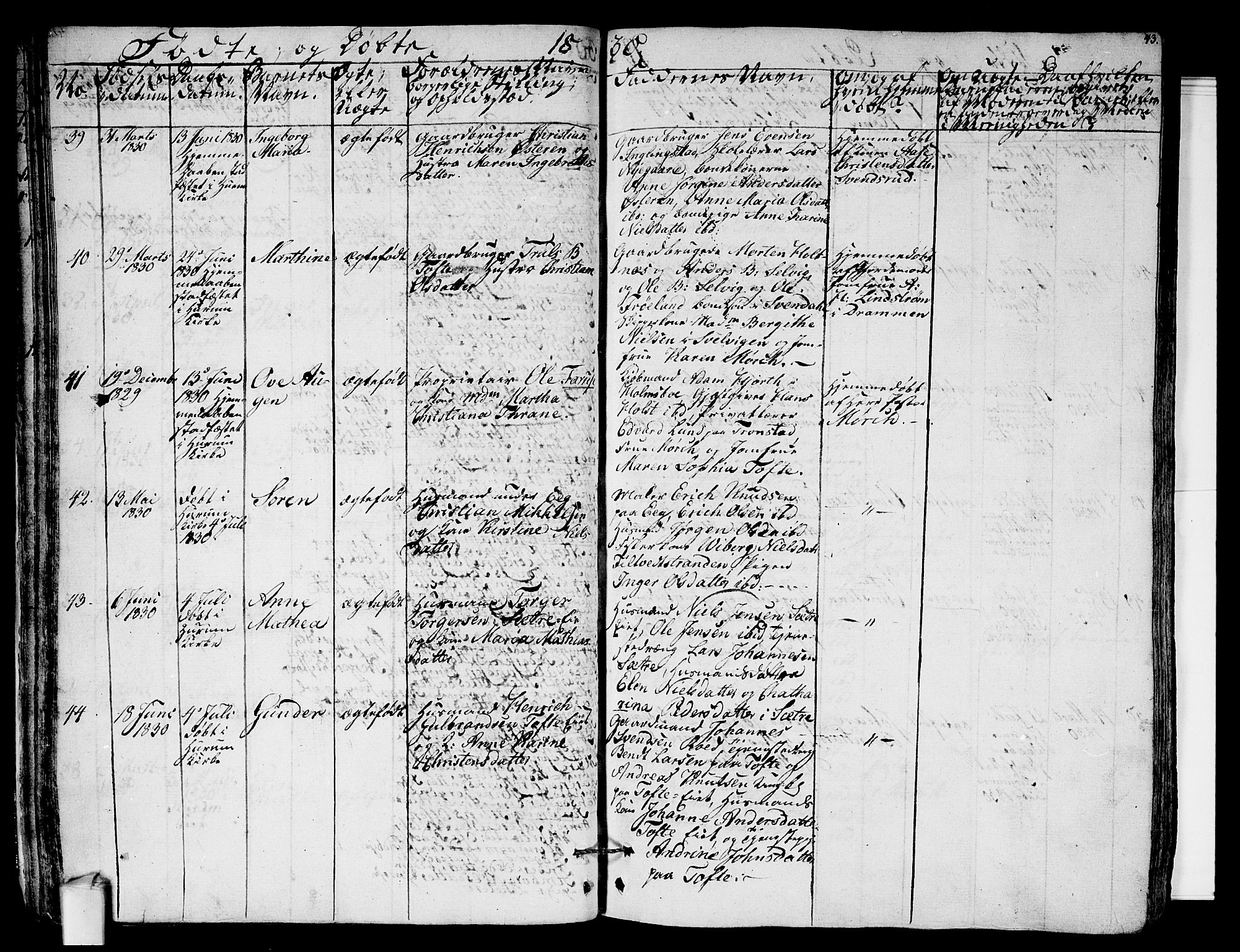 Hurum kirkebøker, AV/SAKO-A-229/F/Fa/L0010: Parish register (official) no. 10, 1827-1846, p. 43