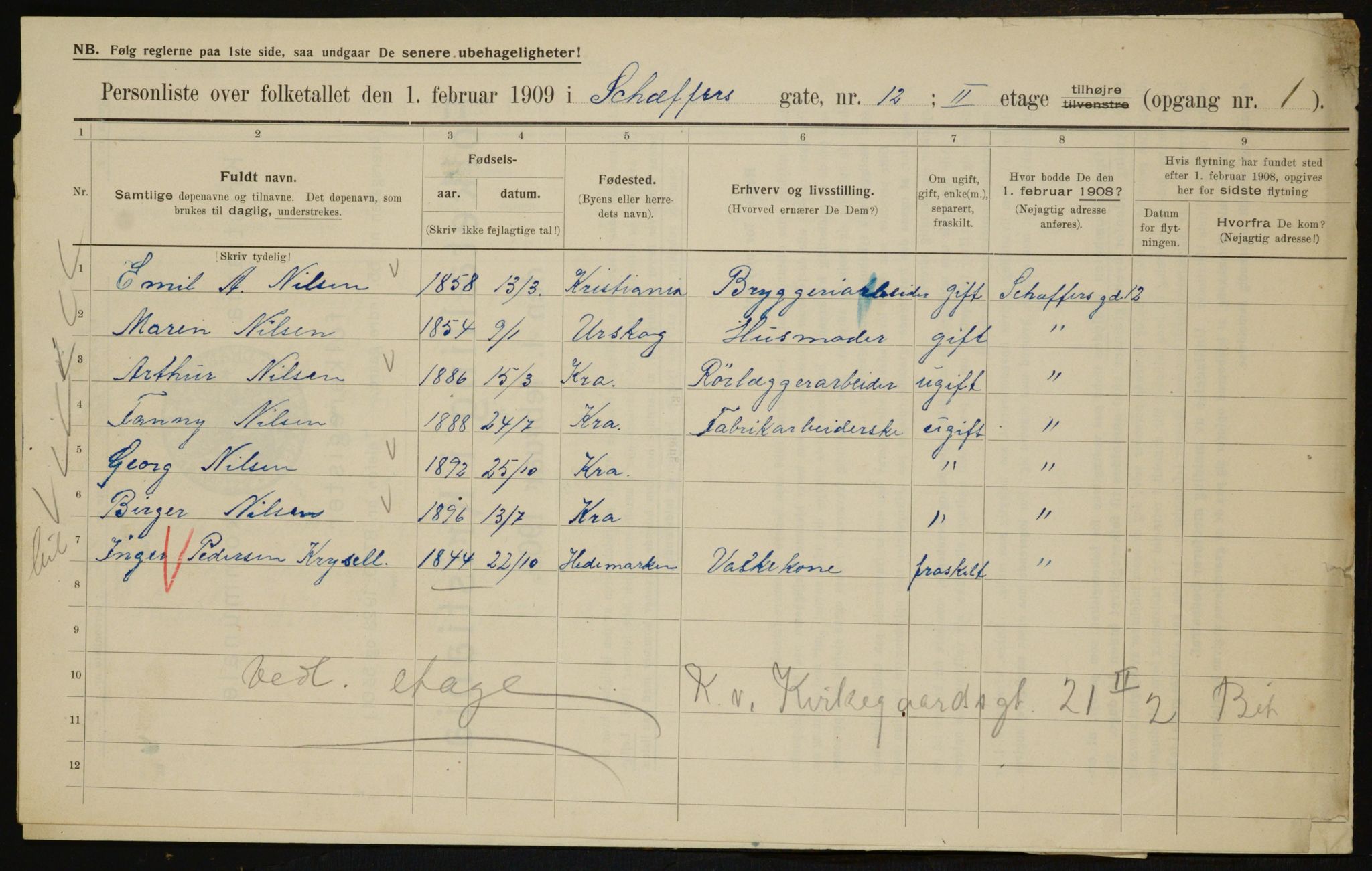 OBA, Municipal Census 1909 for Kristiania, 1909, p. 84707