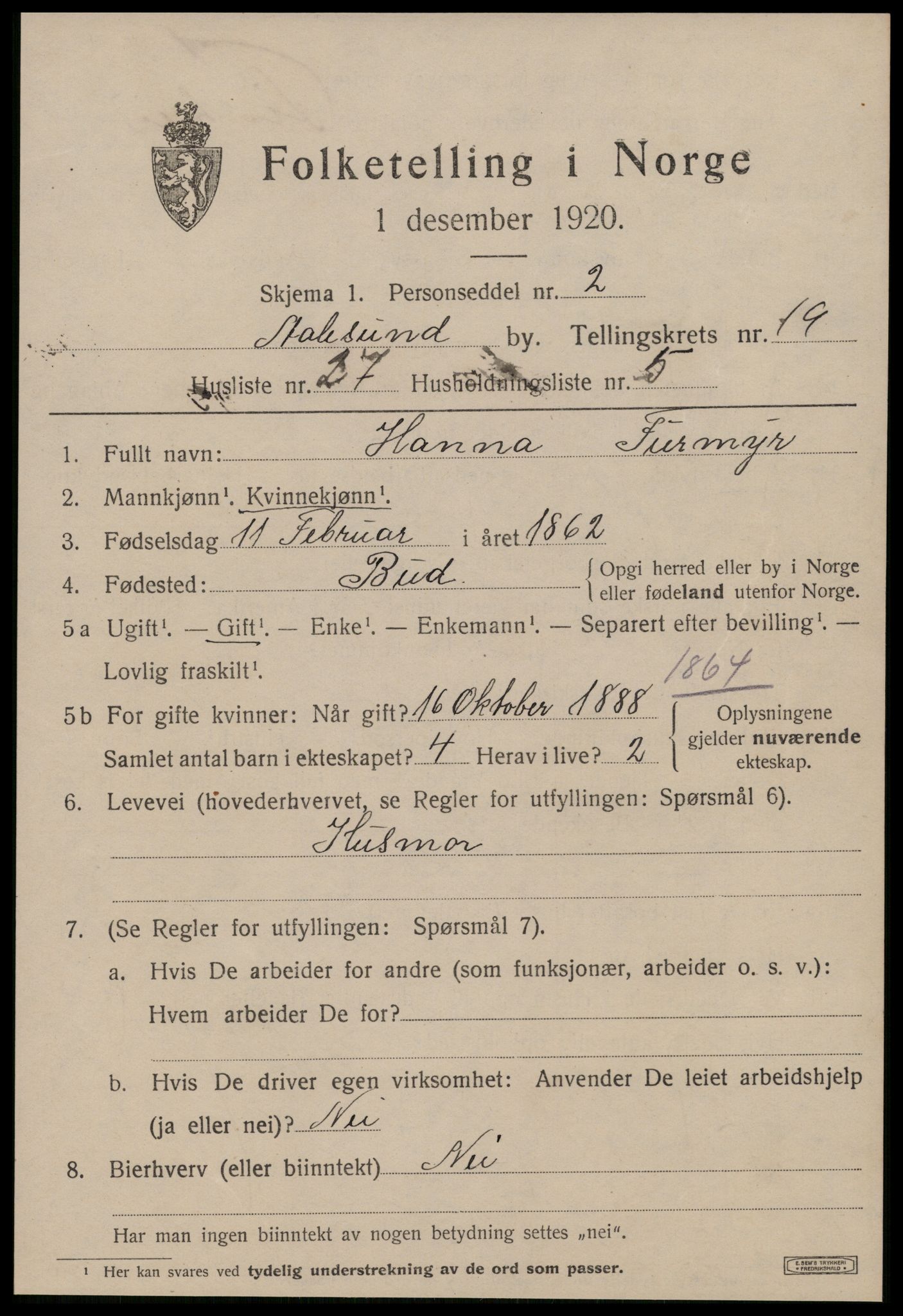 SAT, 1920 census for Ålesund, 1920, p. 36984