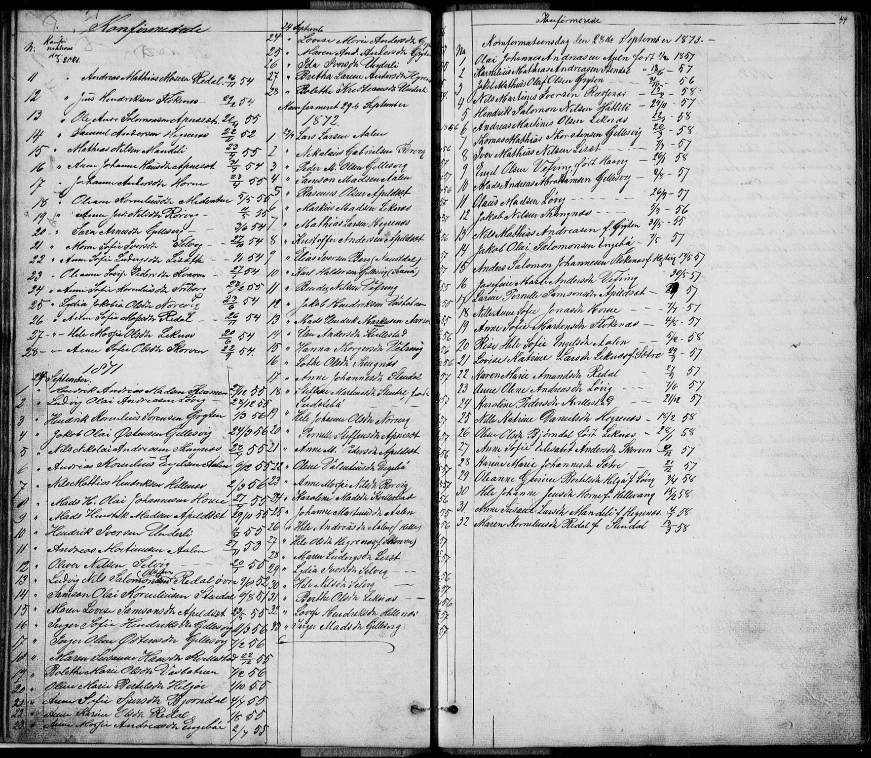 Førde sokneprestembete, SAB/A-79901/H/Hab: Parish register (copy) no. E 0, 1853-1880, p. 44