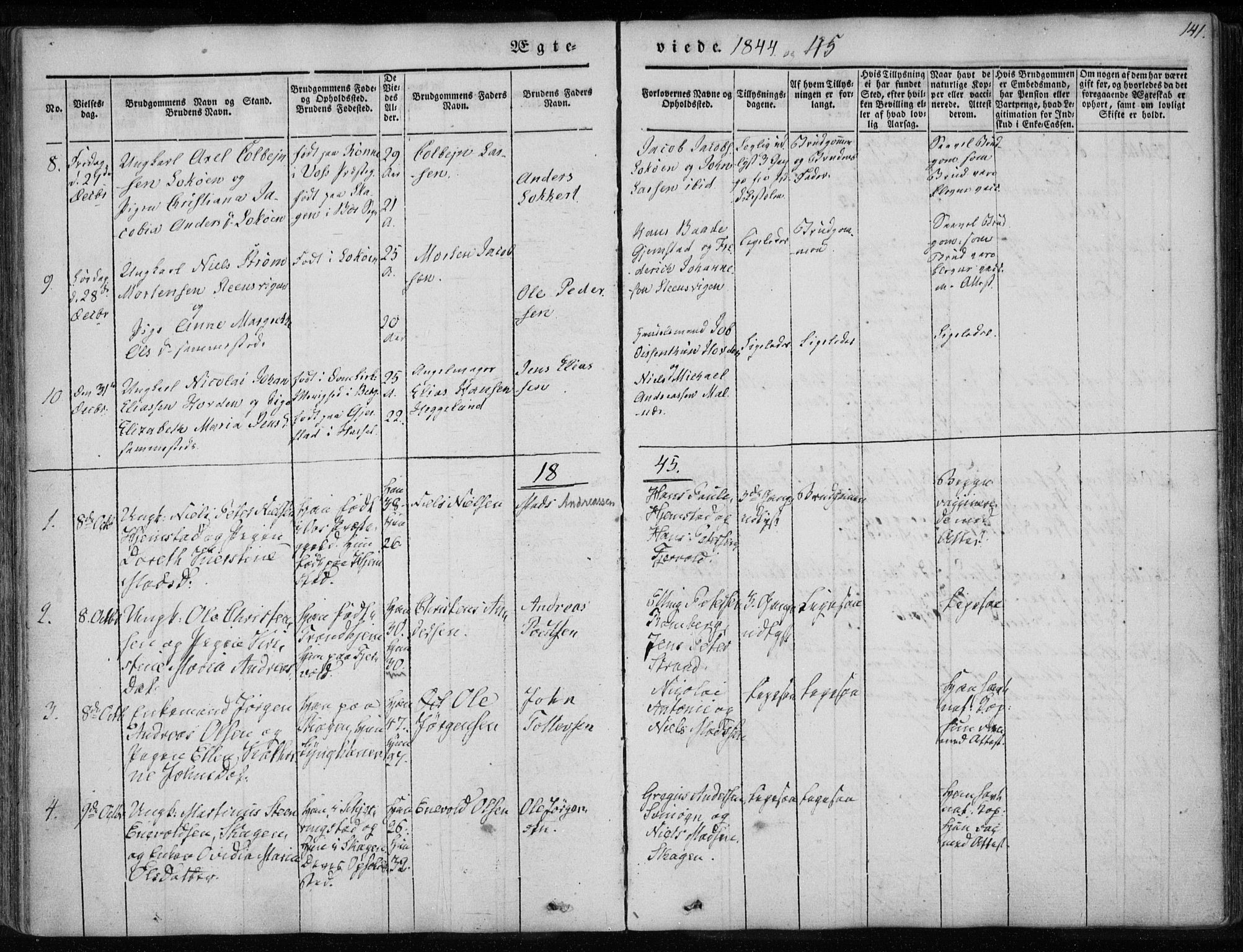 Ministerialprotokoller, klokkerbøker og fødselsregistre - Nordland, SAT/A-1459/891/L1299: Parish register (official) no. 891A04, 1841-1856, p. 141