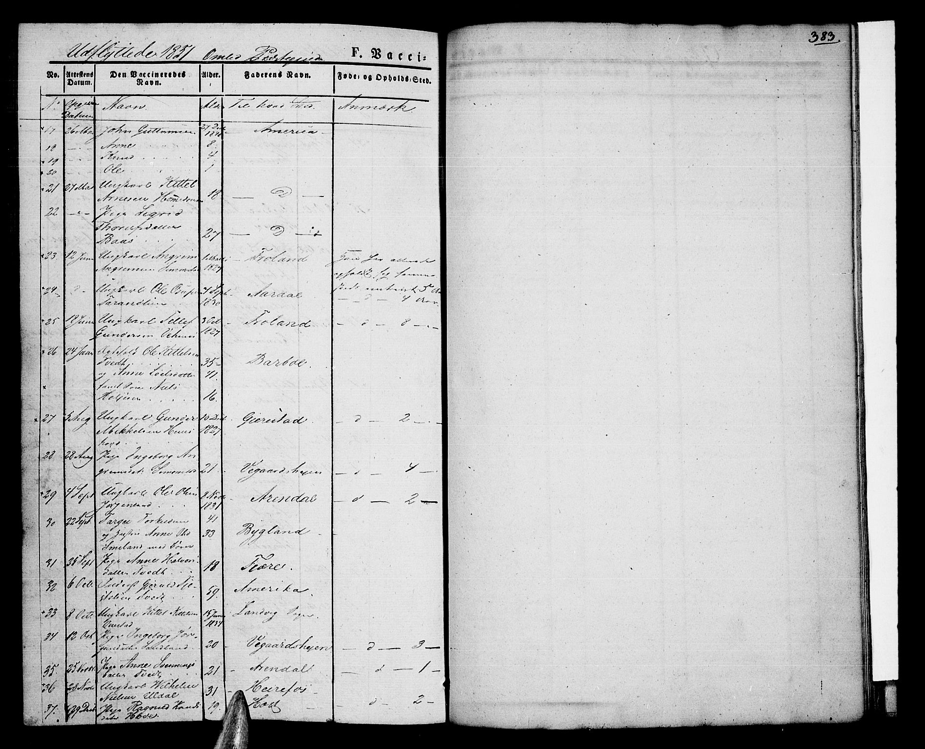 Åmli sokneprestkontor, SAK/1111-0050/F/Fa/Fac/L0007: Parish register (official) no. A 7 /1, 1829-1851, p. 383