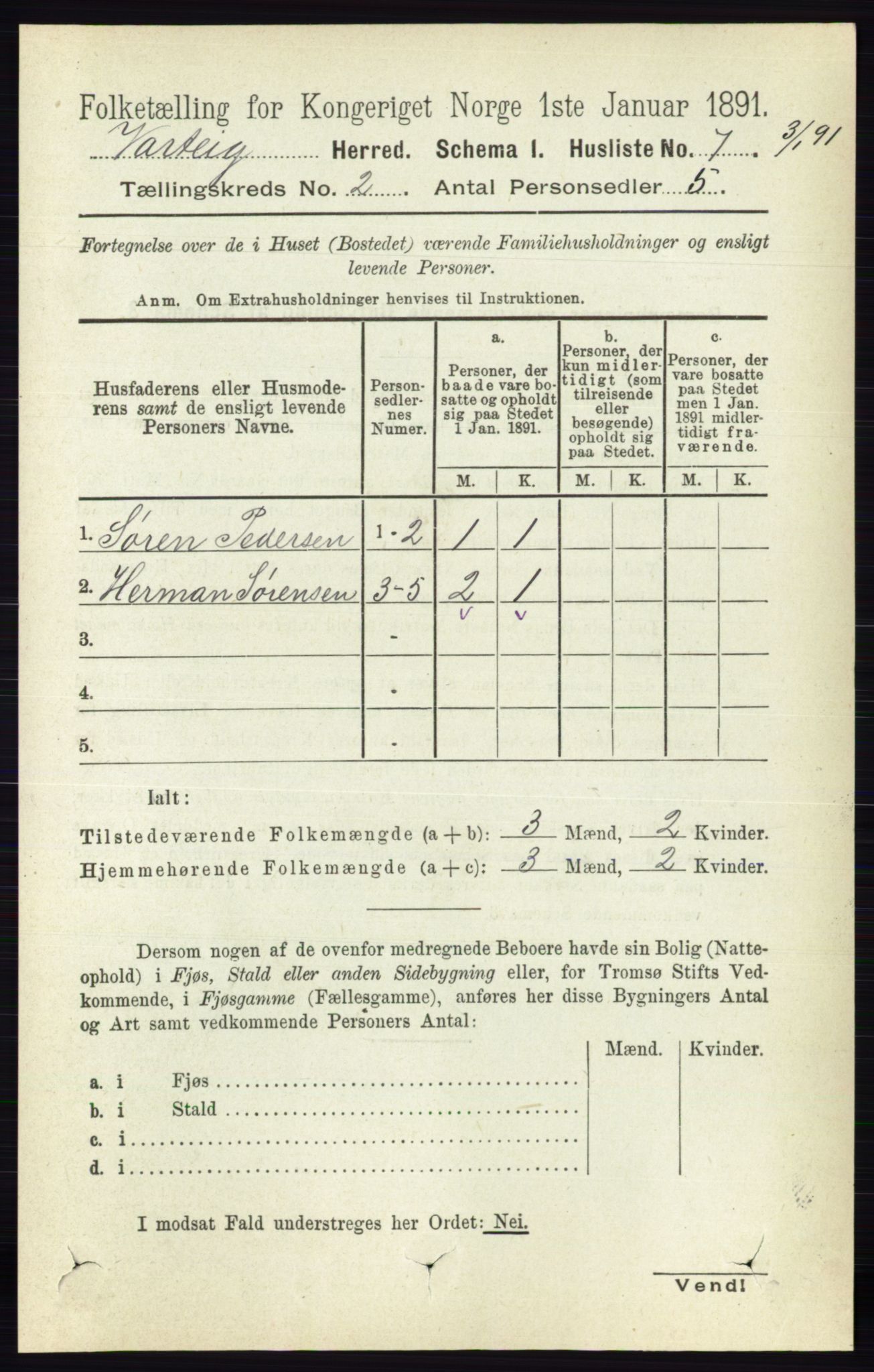 RA, 1891 census for 0114 Varteig, 1891, p. 490