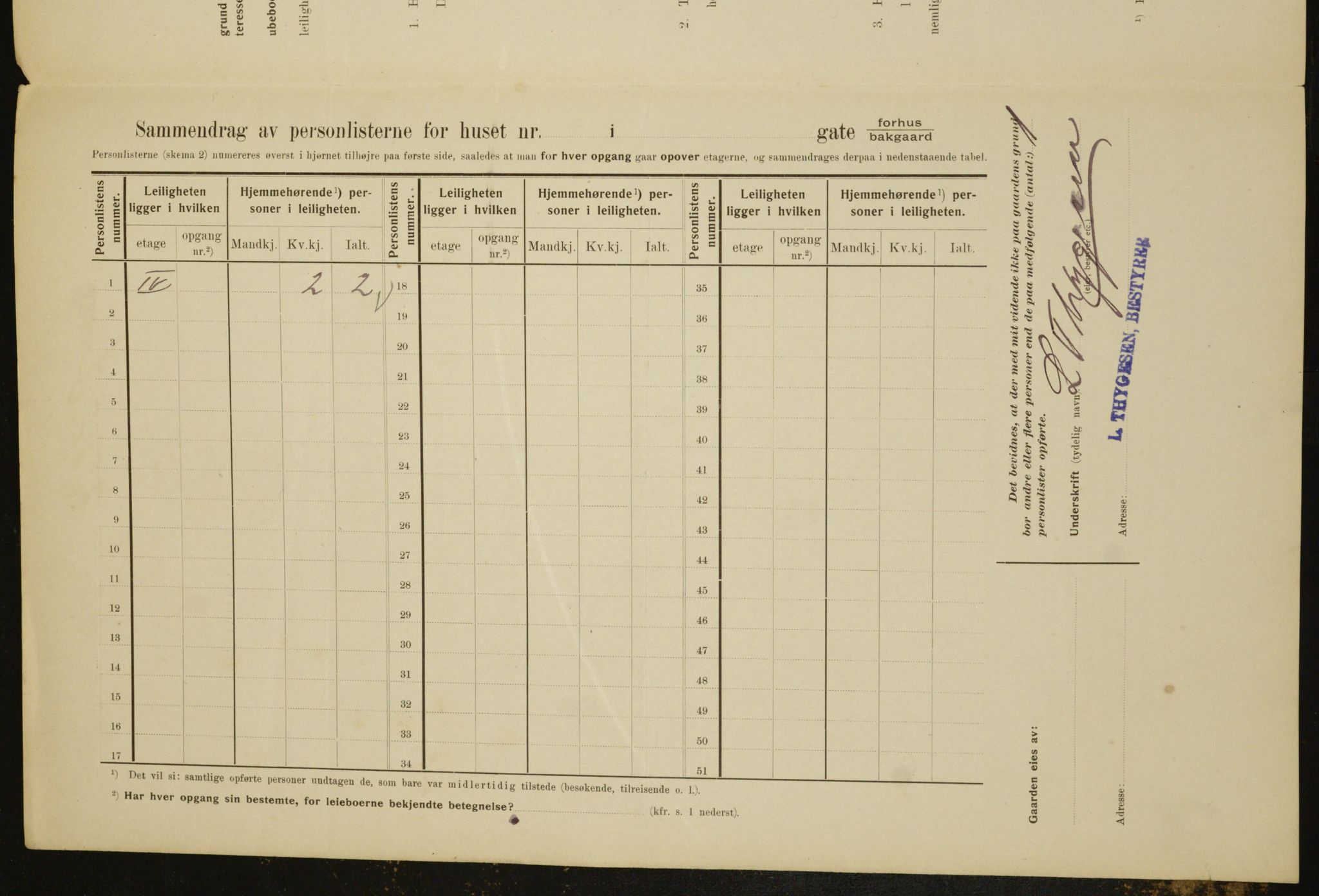 OBA, Municipal Census 1910 for Kristiania, 1910, p. 123257