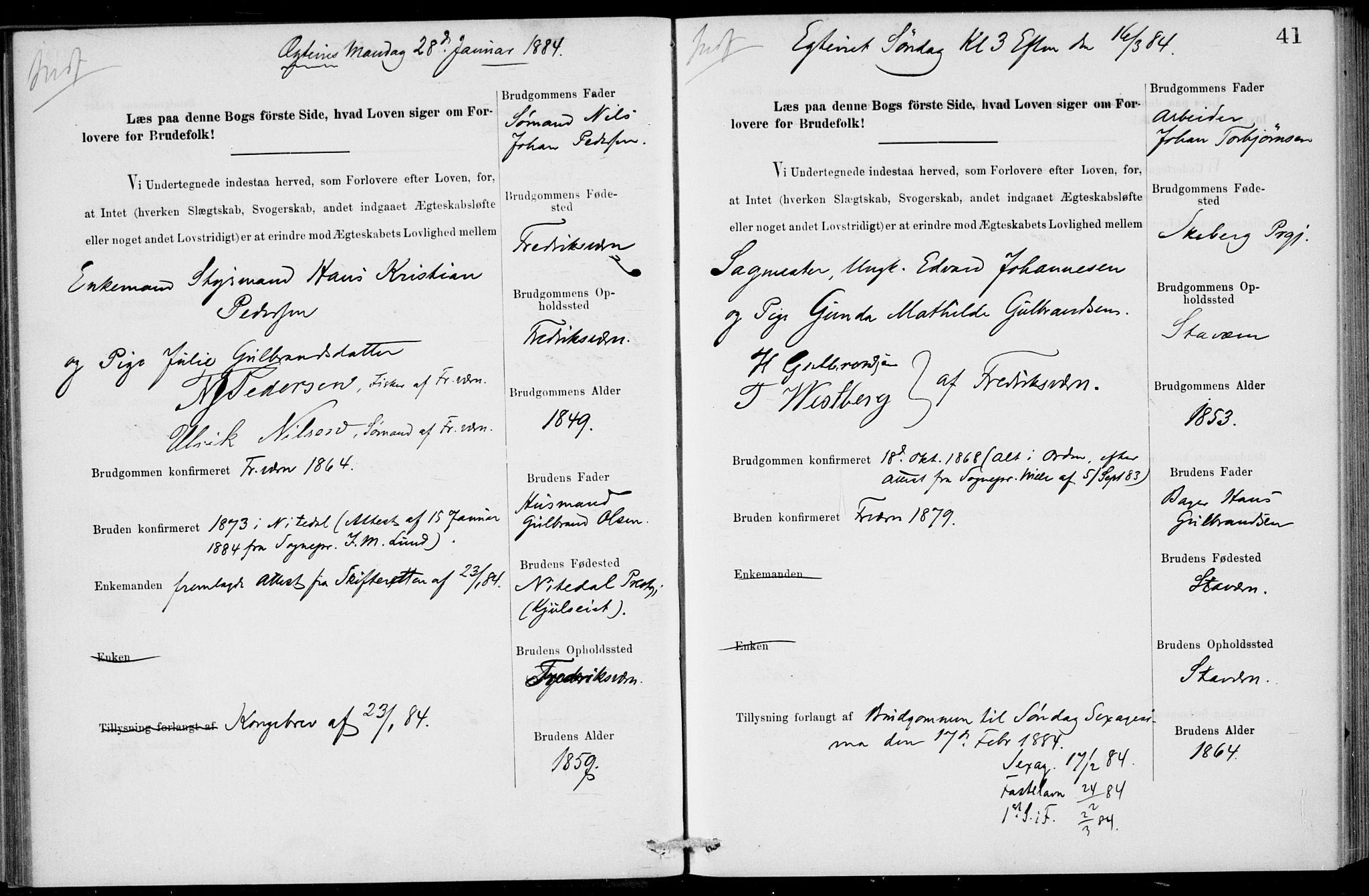 Stavern kirkebøker, AV/SAKO-A-318/H/Ha/L0001: Banns register no. 1, 1875-1918, p. 41