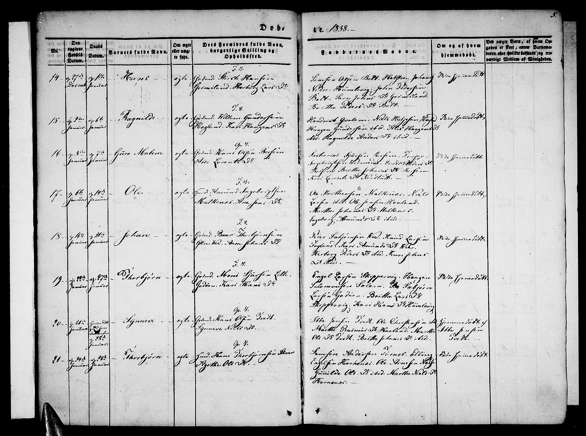 Tysnes sokneprestembete, AV/SAB-A-78601/H/Haa: Parish register (official) no. A 9, 1837-1848, p. 5