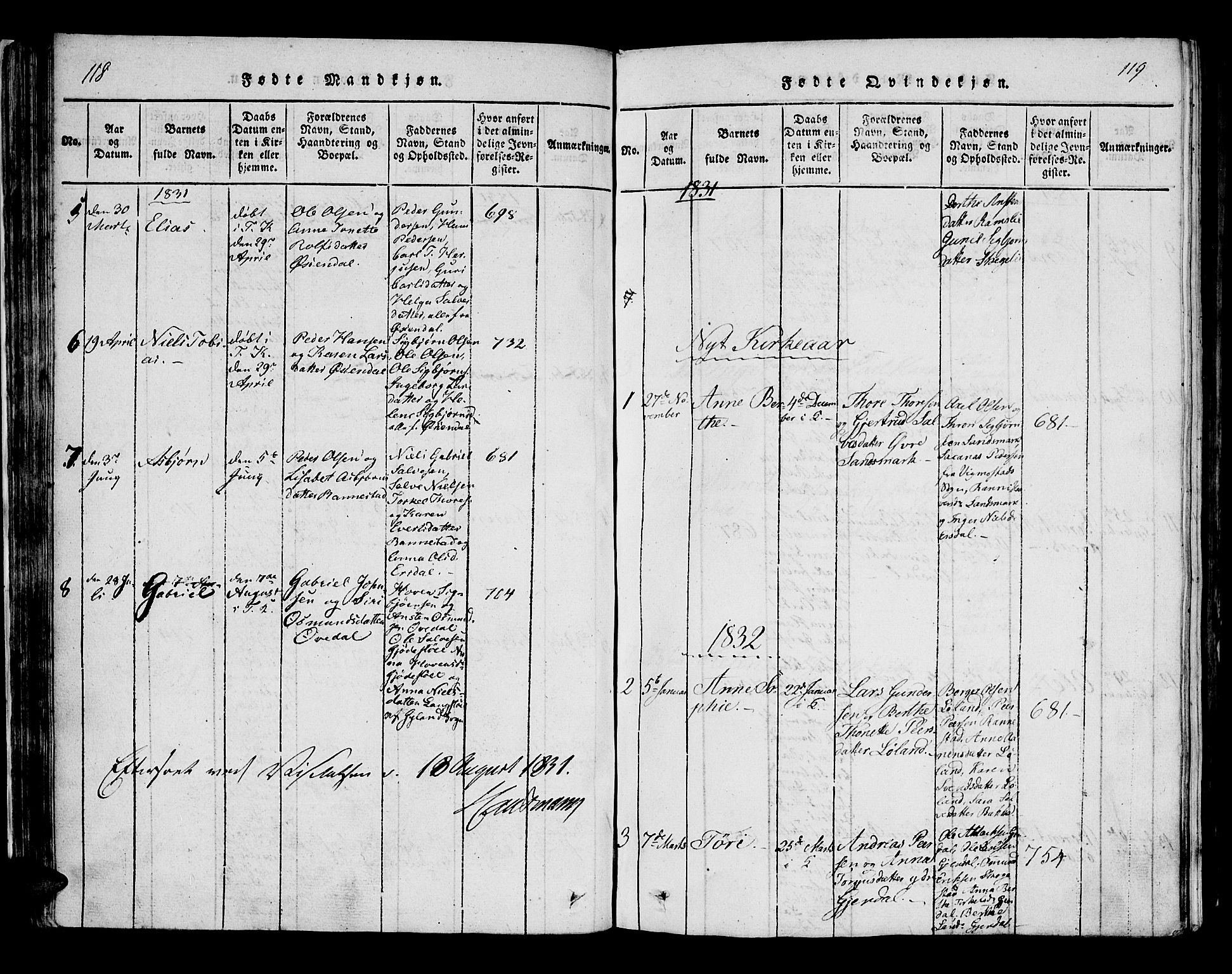Bakke sokneprestkontor, SAK/1111-0002/F/Fa/Faa/L0003: Parish register (official) no. A 3, 1815-1835, p. 118-119