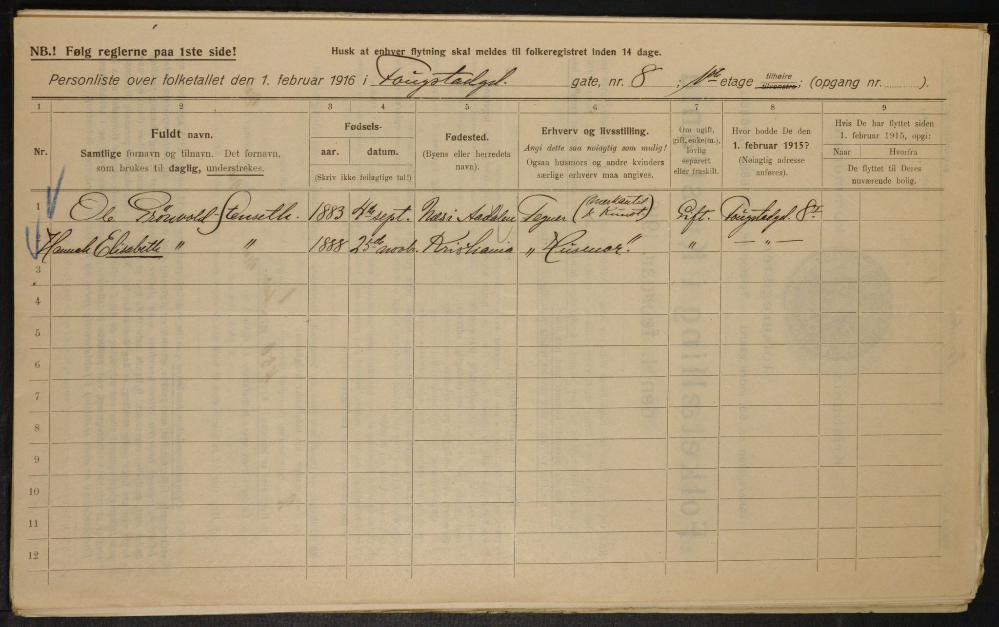 OBA, Municipal Census 1916 for Kristiania, 1916, p. 25696