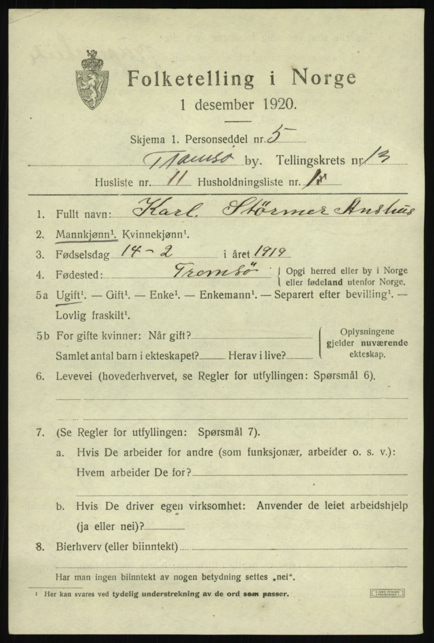 SATØ, 1920 census for Tromsø, 1920, p. 25155