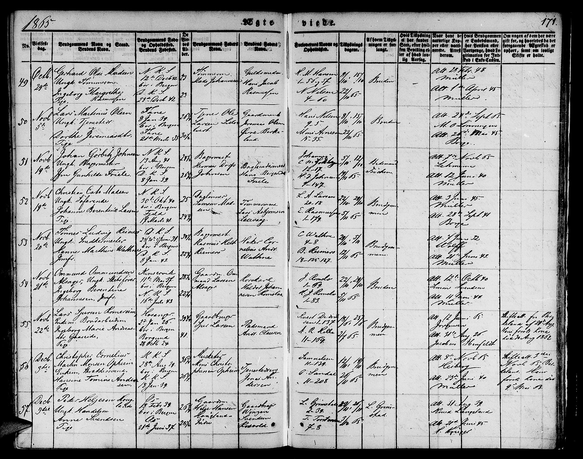 Nykirken Sokneprestembete, AV/SAB-A-77101/H/Hab: Parish register (copy) no. D 1, 1832-1867, p. 171