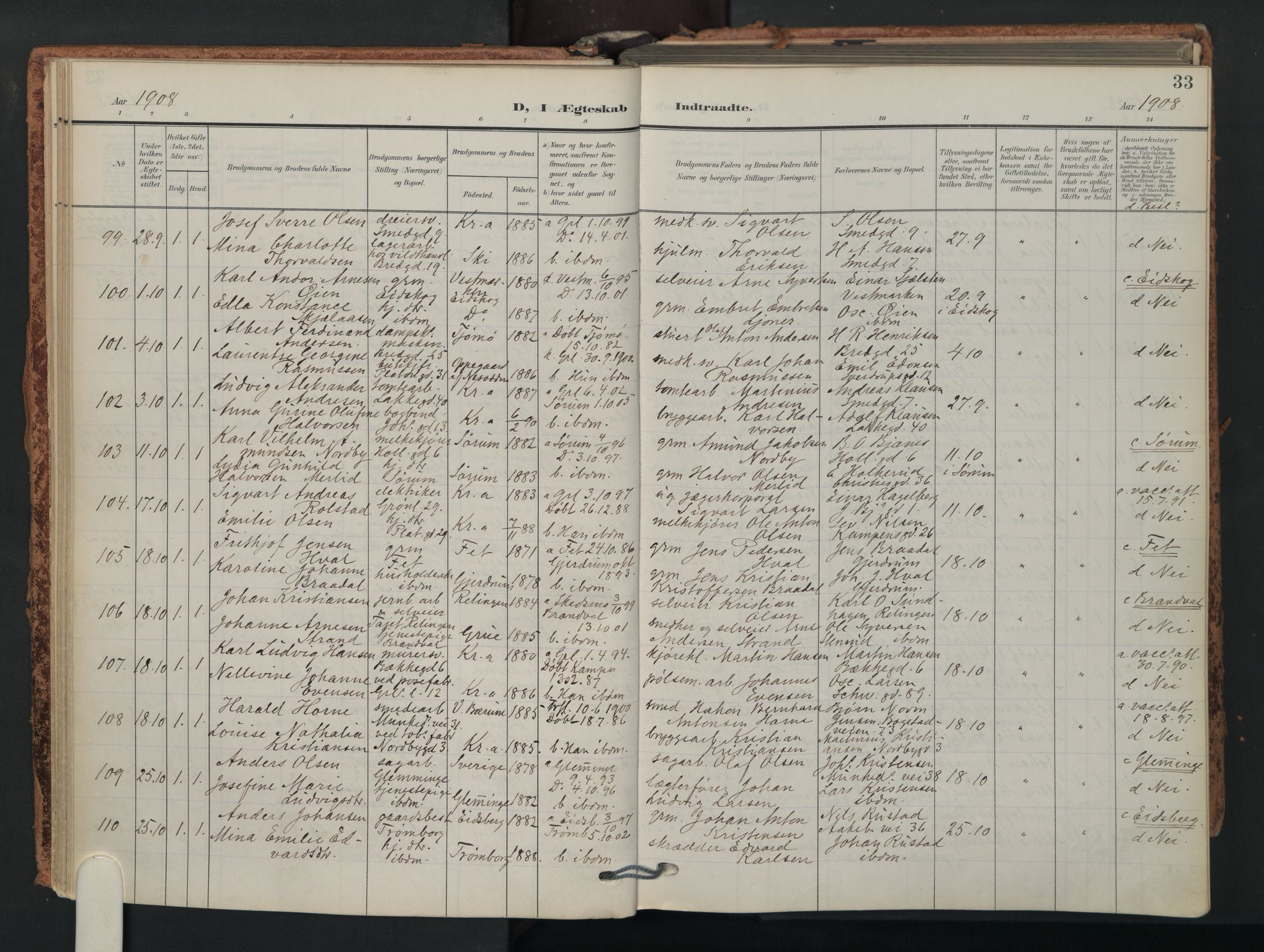 Grønland prestekontor Kirkebøker, SAO/A-10848/F/Fa/L0017: Parish register (official) no. 17, 1906-1934, p. 33