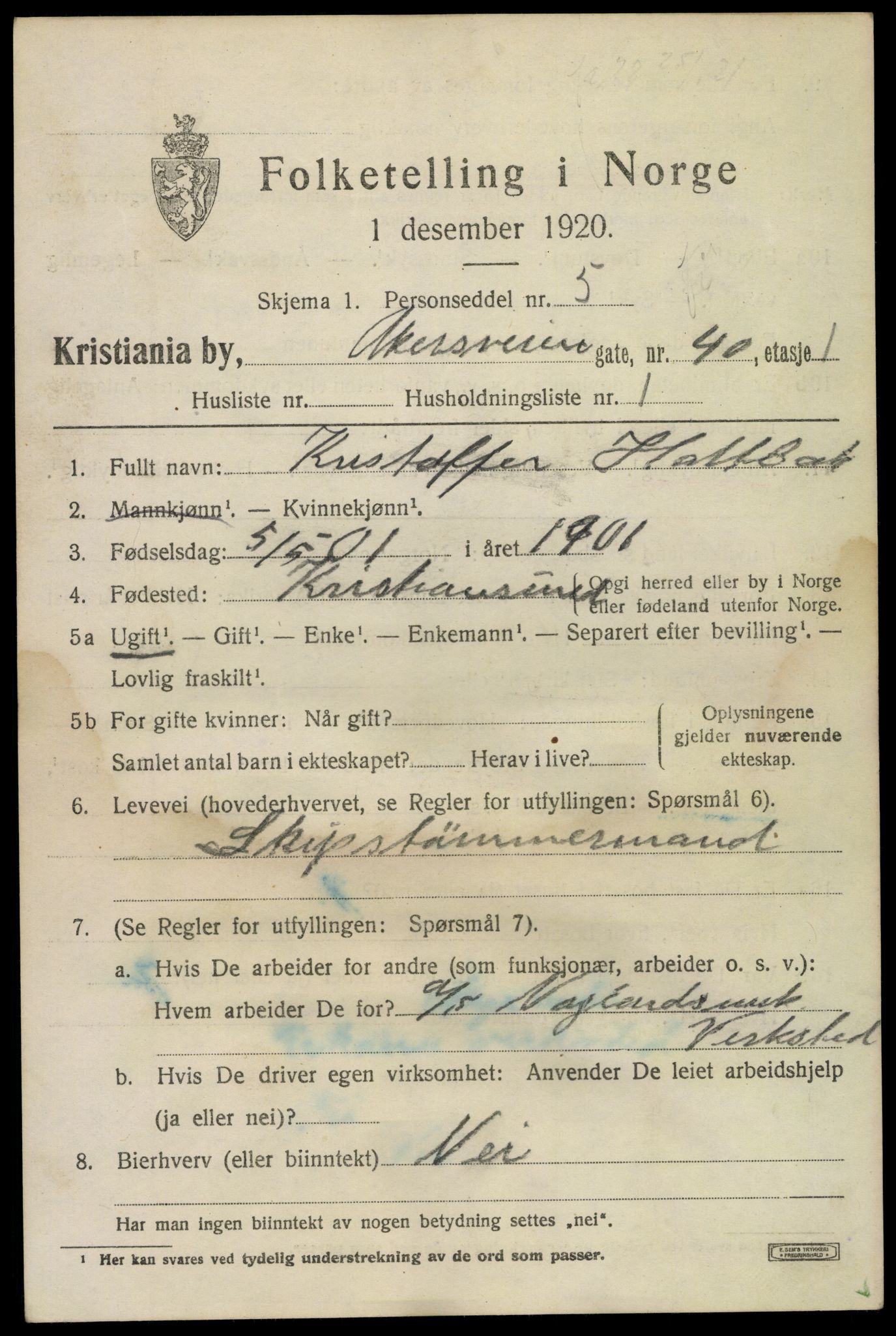 SAO, 1920 census for Kristiania, 1920, p. 140893