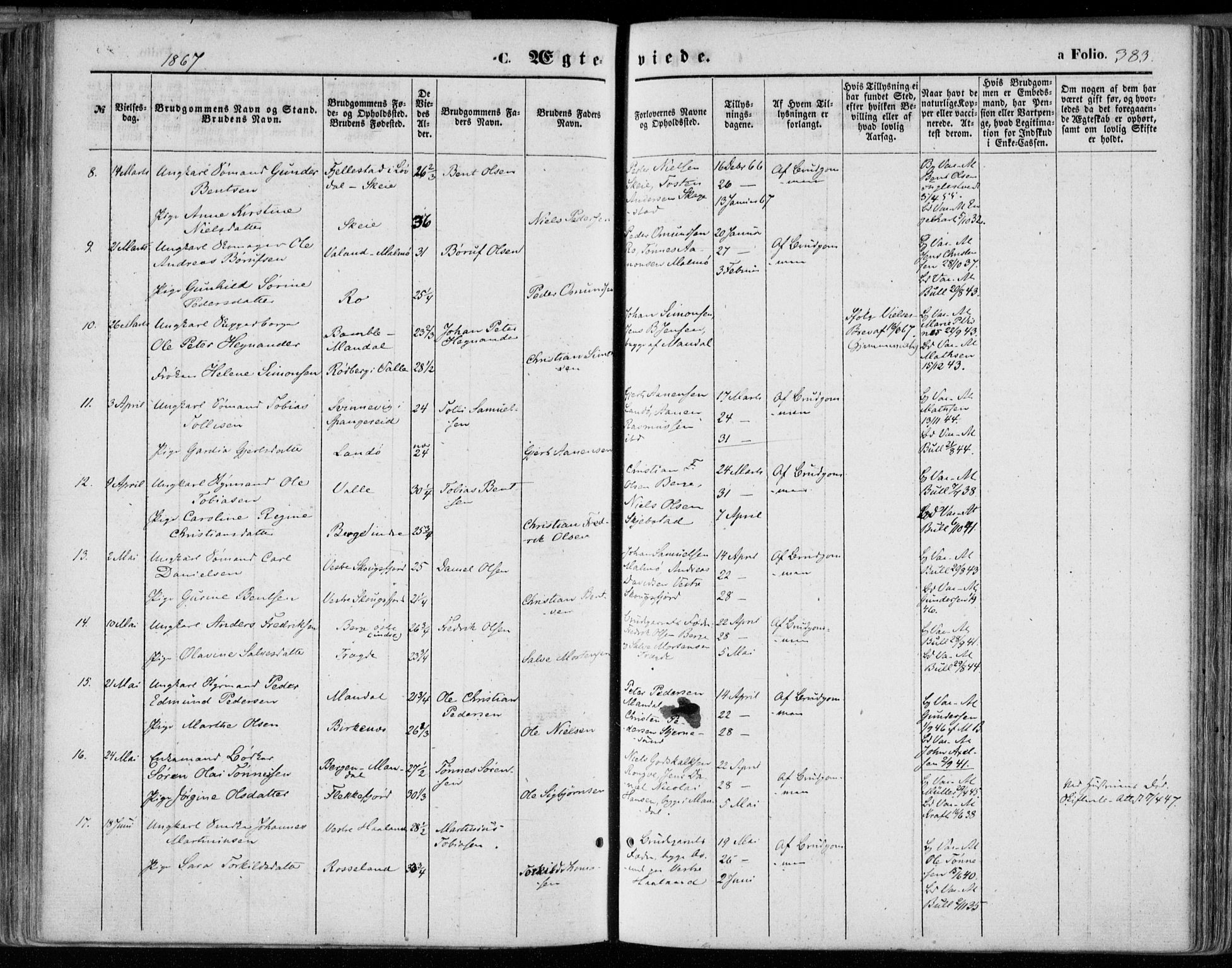 Mandal sokneprestkontor, AV/SAK-1111-0030/F/Fa/Faa/L0014: Parish register (official) no. A 14, 1859-1872, p. 383