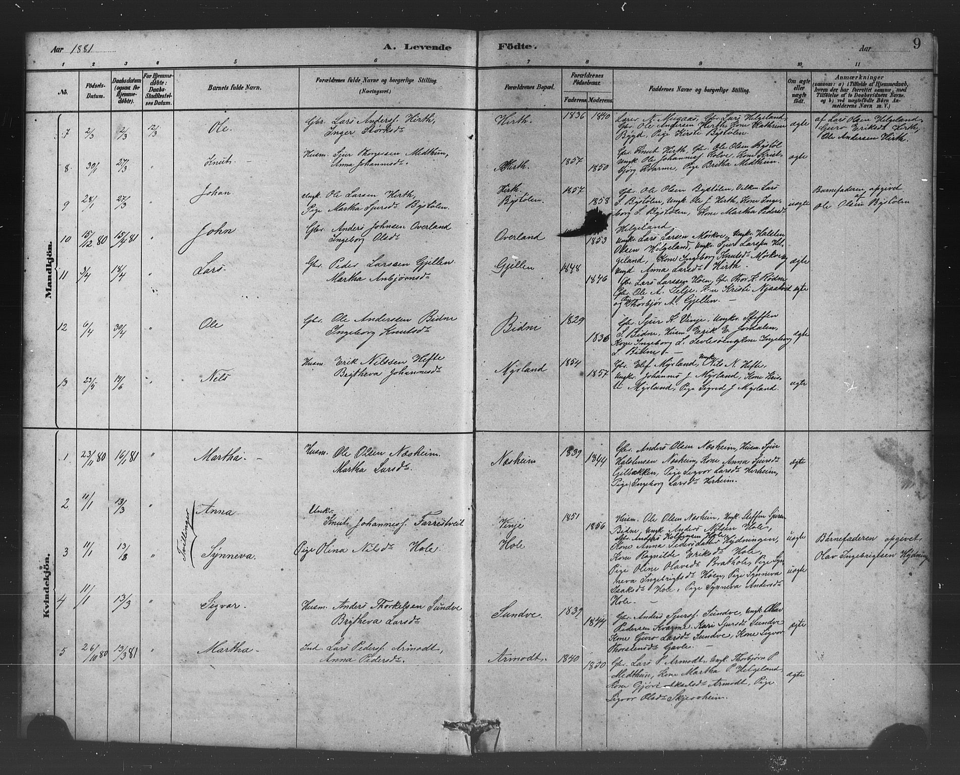 Vossestrand Sokneprestembete, SAB/A-79101/H/Hab: Parish register (copy) no. B 3, 1880-1907, p. 9