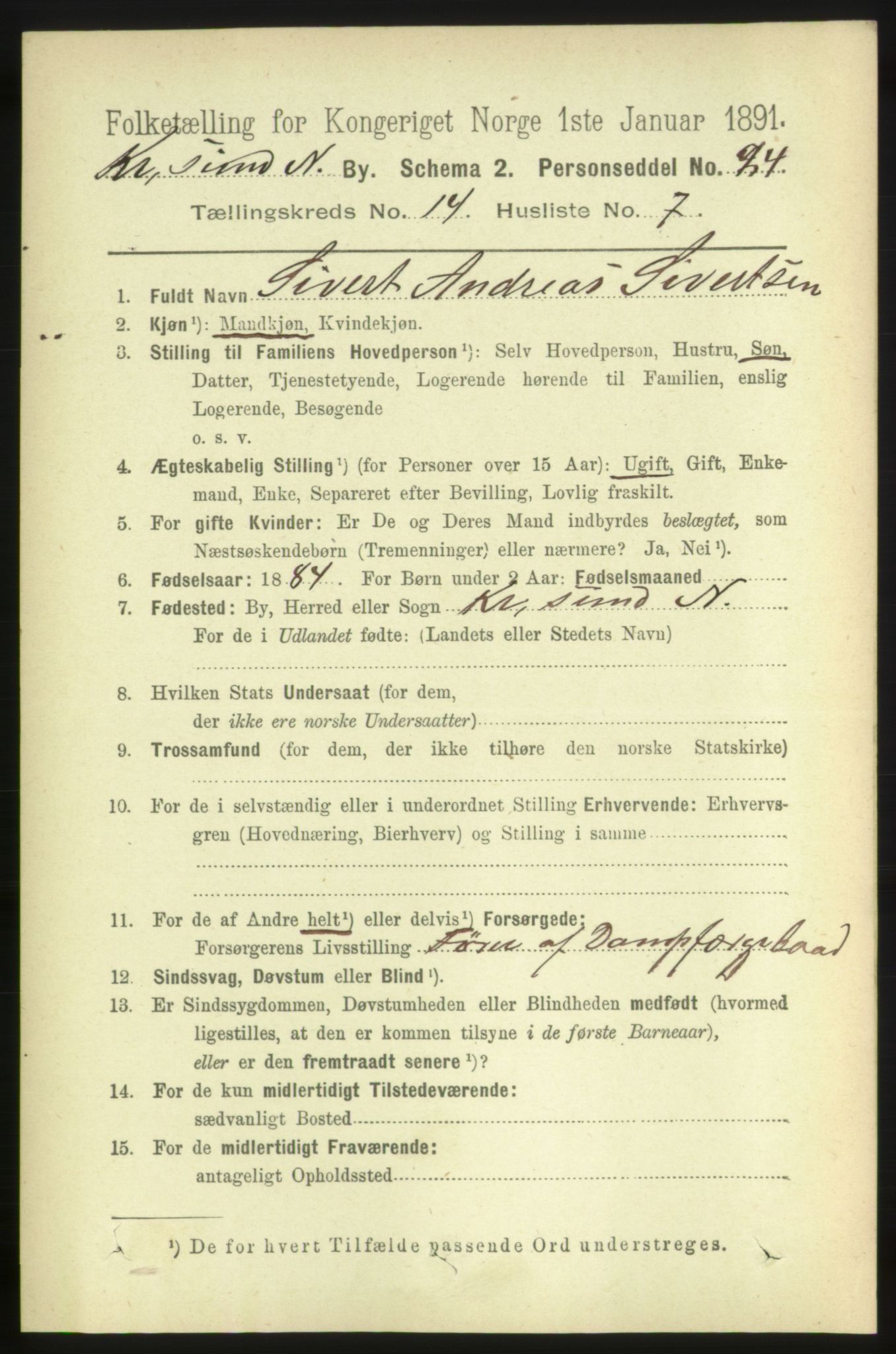 RA, 1891 census for 1503 Kristiansund, 1891, p. 10299