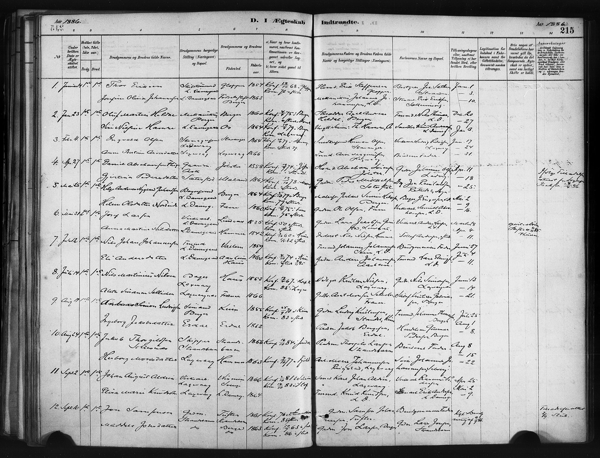 Askøy Sokneprestembete, AV/SAB-A-74101/H/Ha/Haa/Haae/L0002: Parish register (official) no. E 2, 1878-1891, p. 215