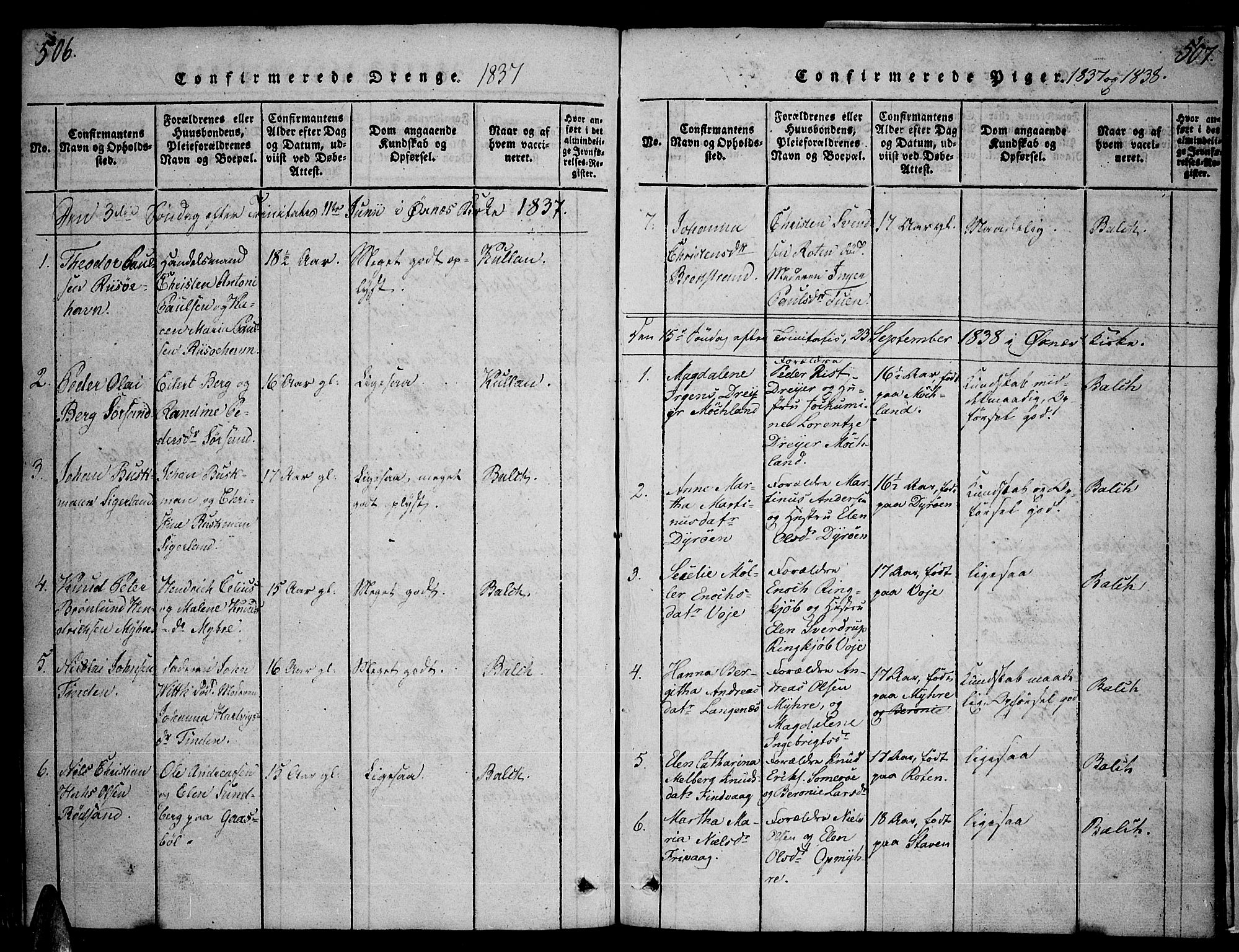 Ministerialprotokoller, klokkerbøker og fødselsregistre - Nordland, SAT/A-1459/893/L1331: Parish register (official) no. 893A04, 1820-1840, p. 506-507