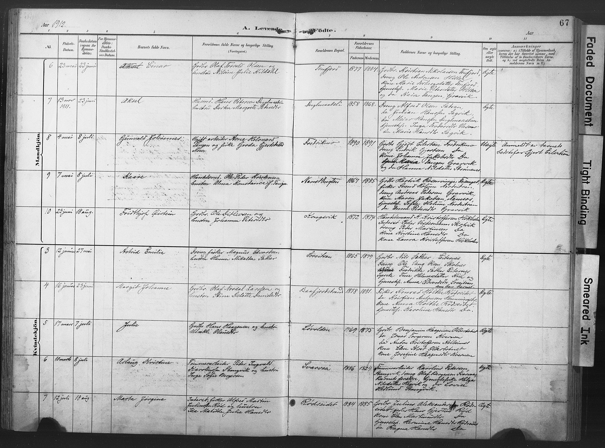 Ministerialprotokoller, klokkerbøker og fødselsregistre - Nord-Trøndelag, SAT/A-1458/789/L0706: Parish register (copy) no. 789C01, 1888-1931, p. 67