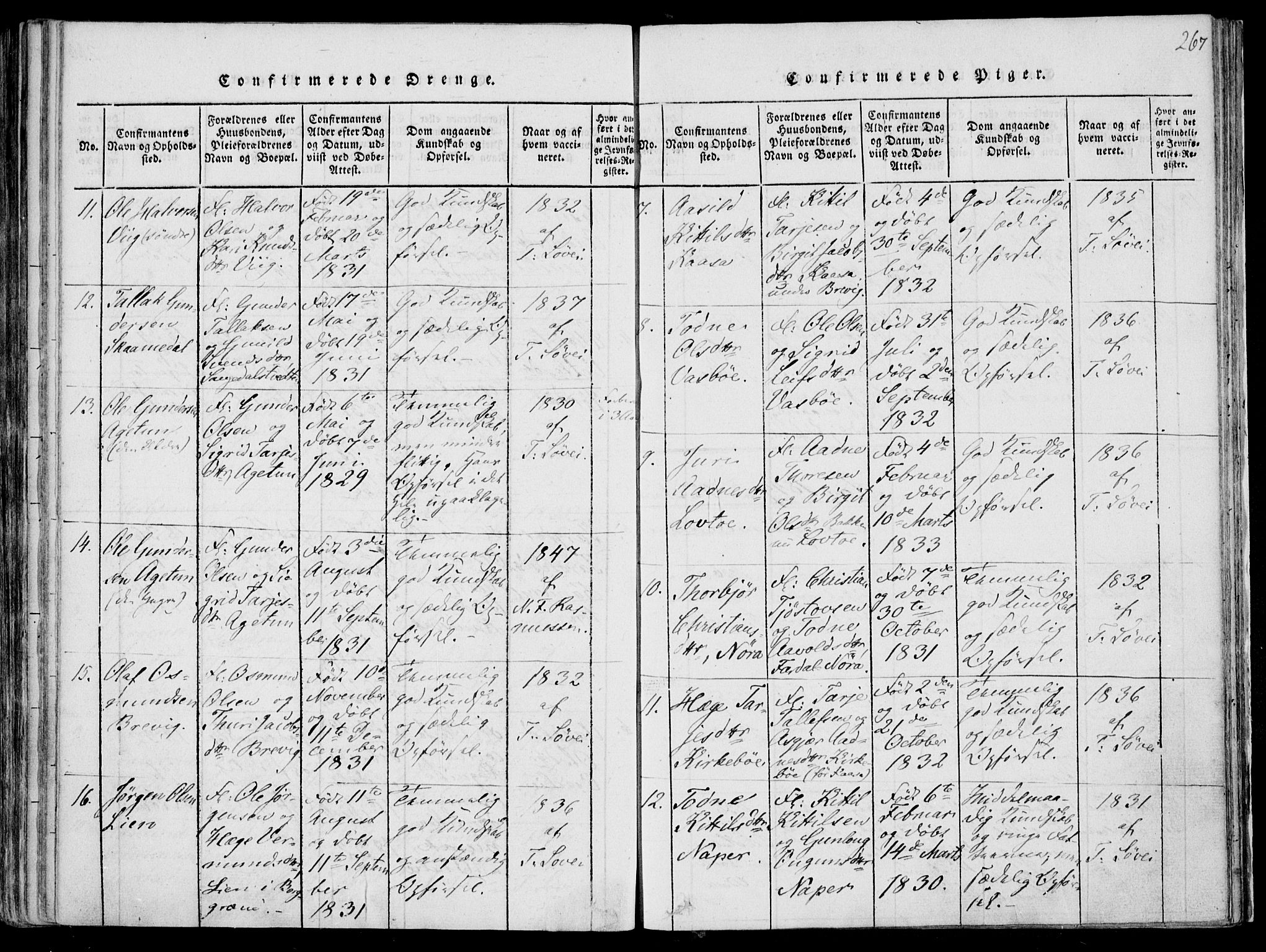 Fyresdal kirkebøker, SAKO/A-263/F/Fa/L0004: Parish register (official) no. I 4, 1815-1854, p. 267