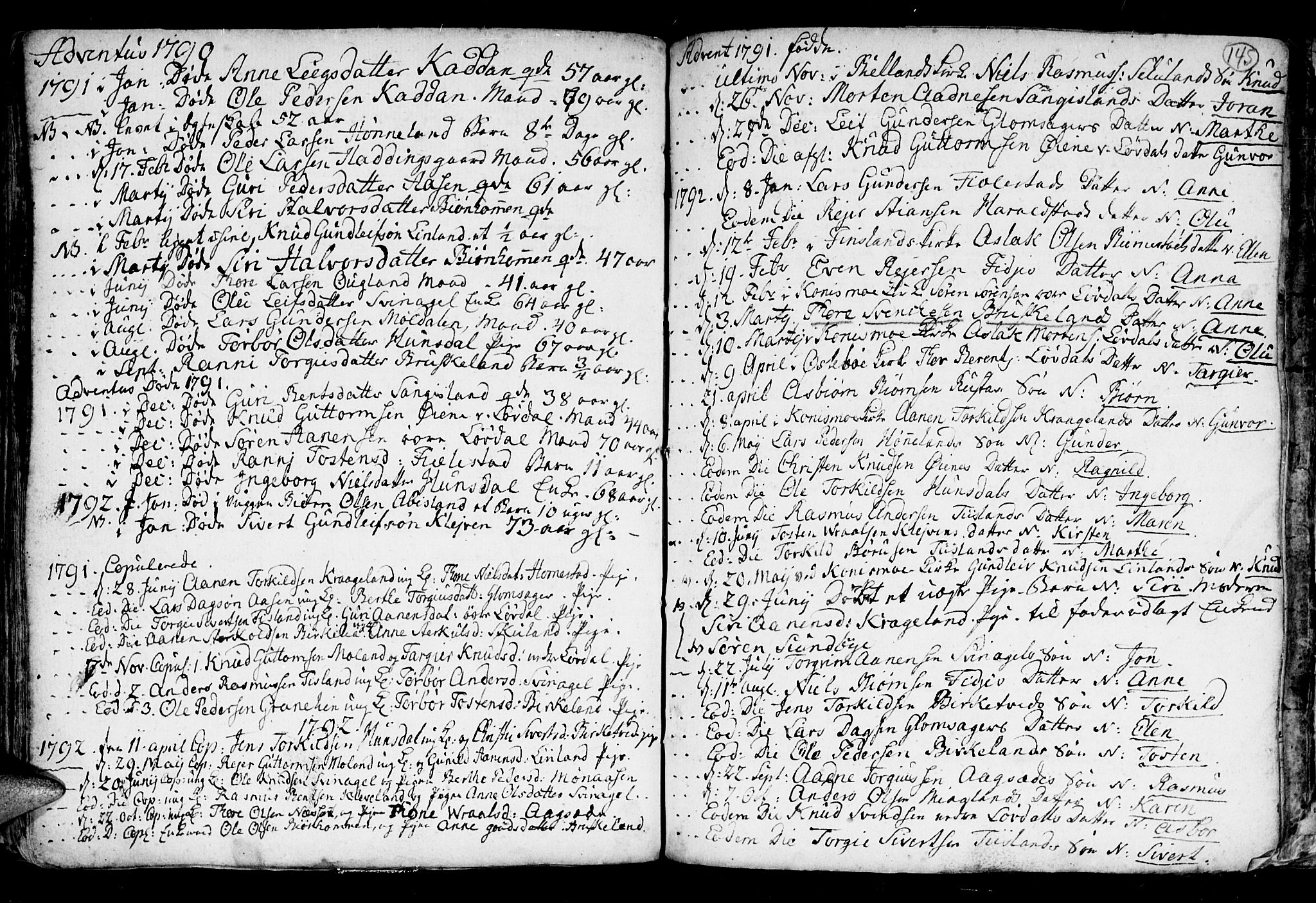 Holum sokneprestkontor, SAK/1111-0022/F/Fb/Fba/L0001: Parish register (copy) no. B 1 /3, 1770-1802, p. 145