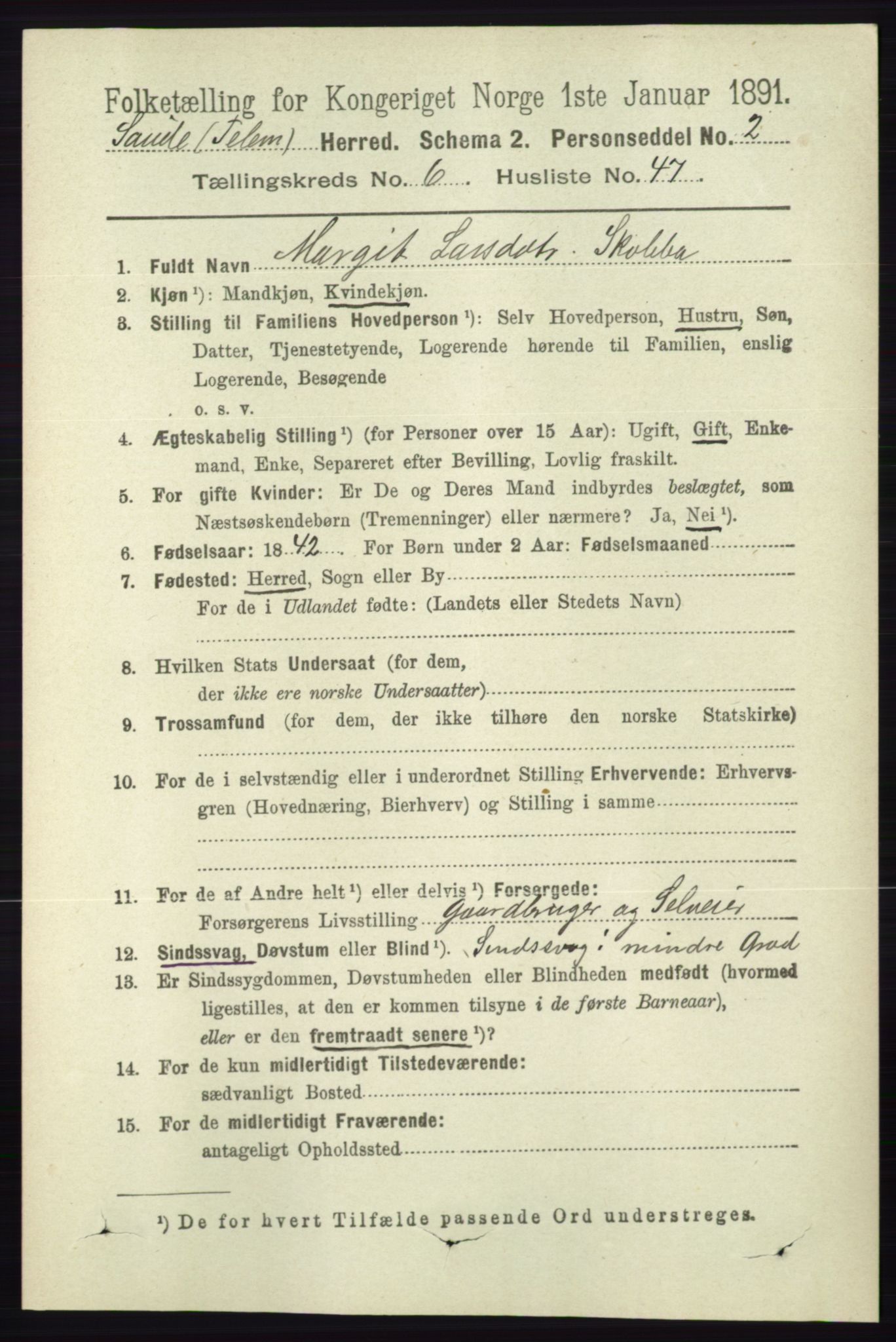 RA, 1891 census for 0822 Sauherad, 1891, p. 1955