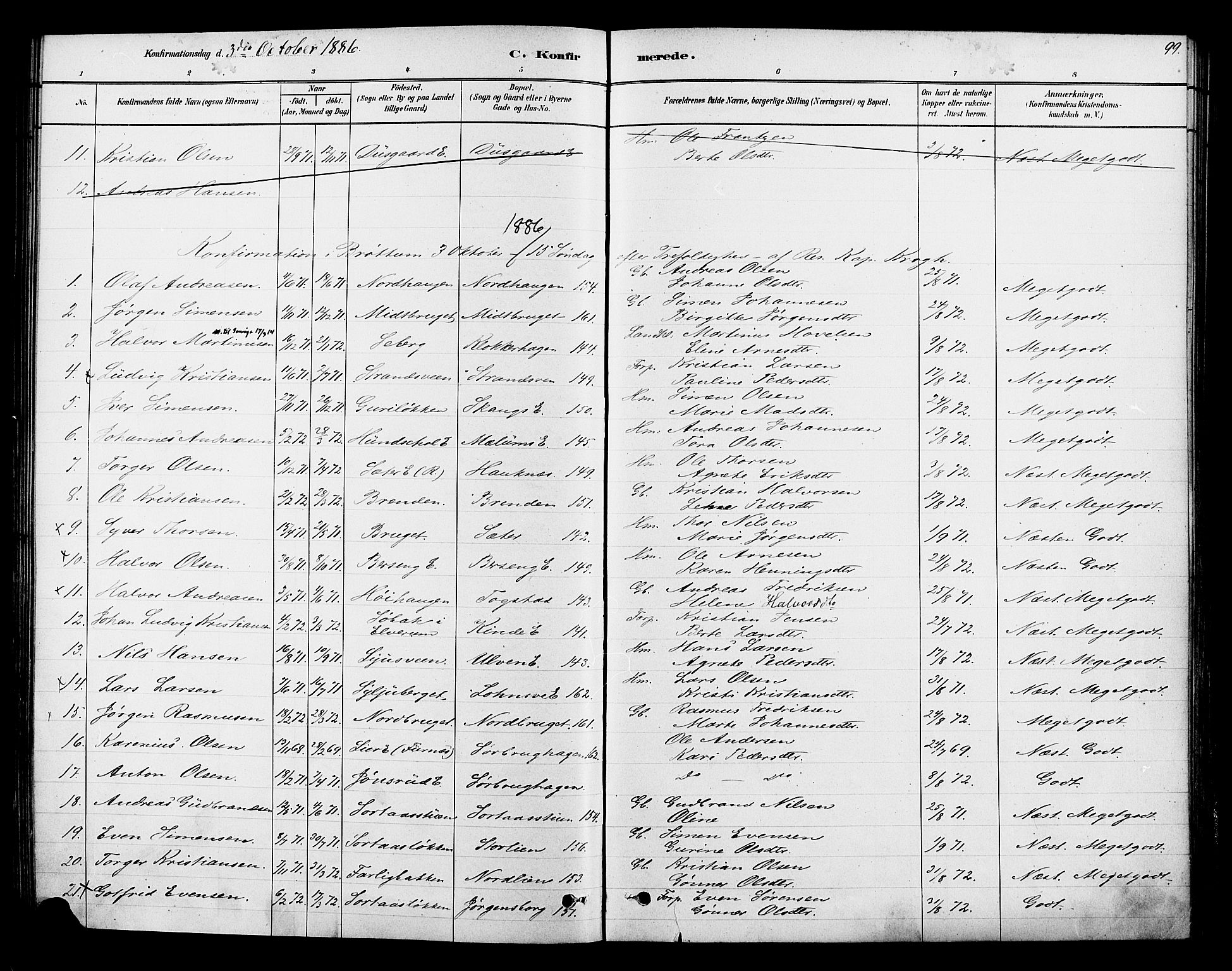 Ringsaker prestekontor, SAH/PREST-014/K/Ka/L0013: Parish register (official) no. 13, 1879-1890, p. 99