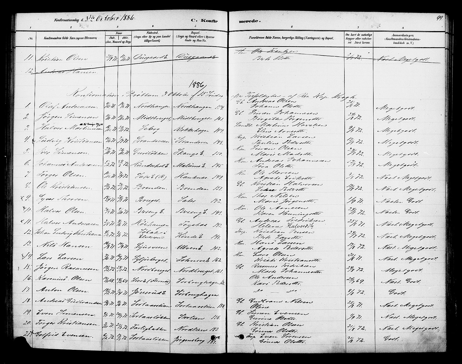 Ringsaker prestekontor, AV/SAH-PREST-014/K/Ka/L0013: Parish register (official) no. 13, 1879-1890, p. 99