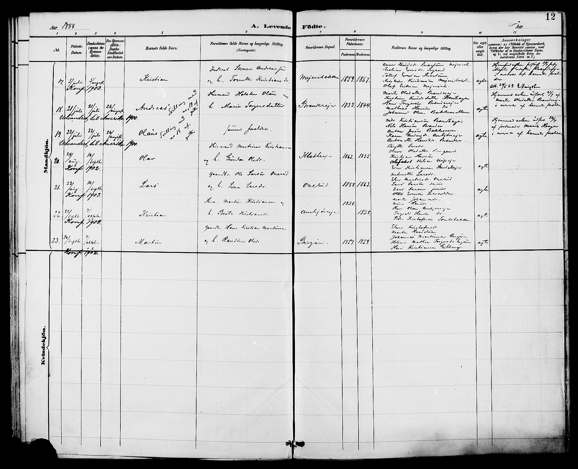 Biri prestekontor, AV/SAH-PREST-096/H/Ha/Haa/L0007: Parish register (official) no. 7, 1887-1893, p. 12
