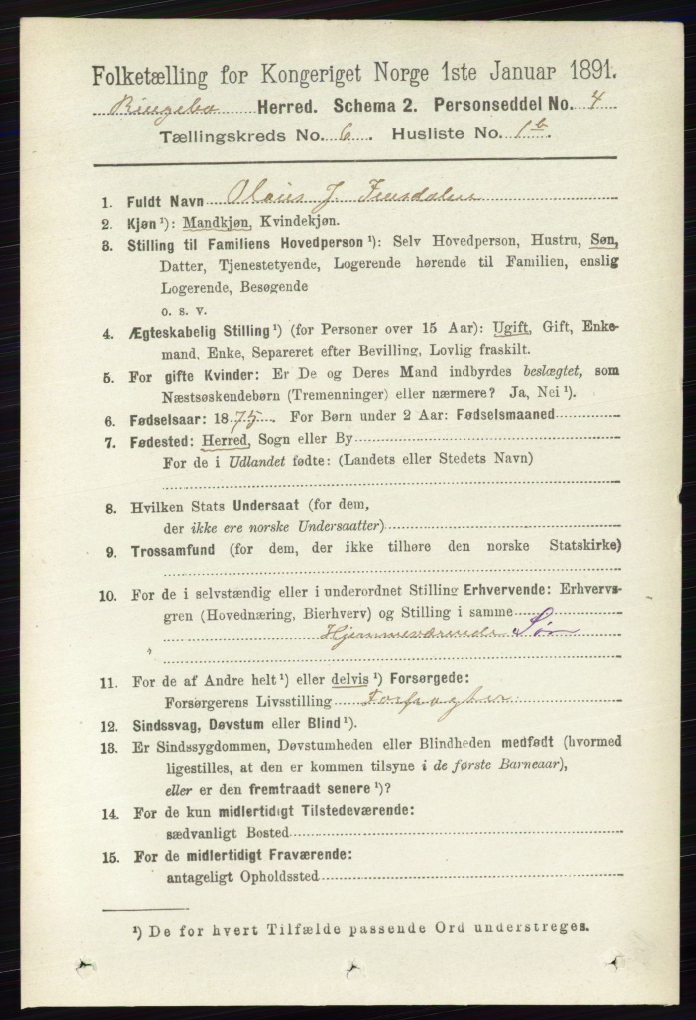 RA, 1891 census for 0520 Ringebu, 1891, p. 2451