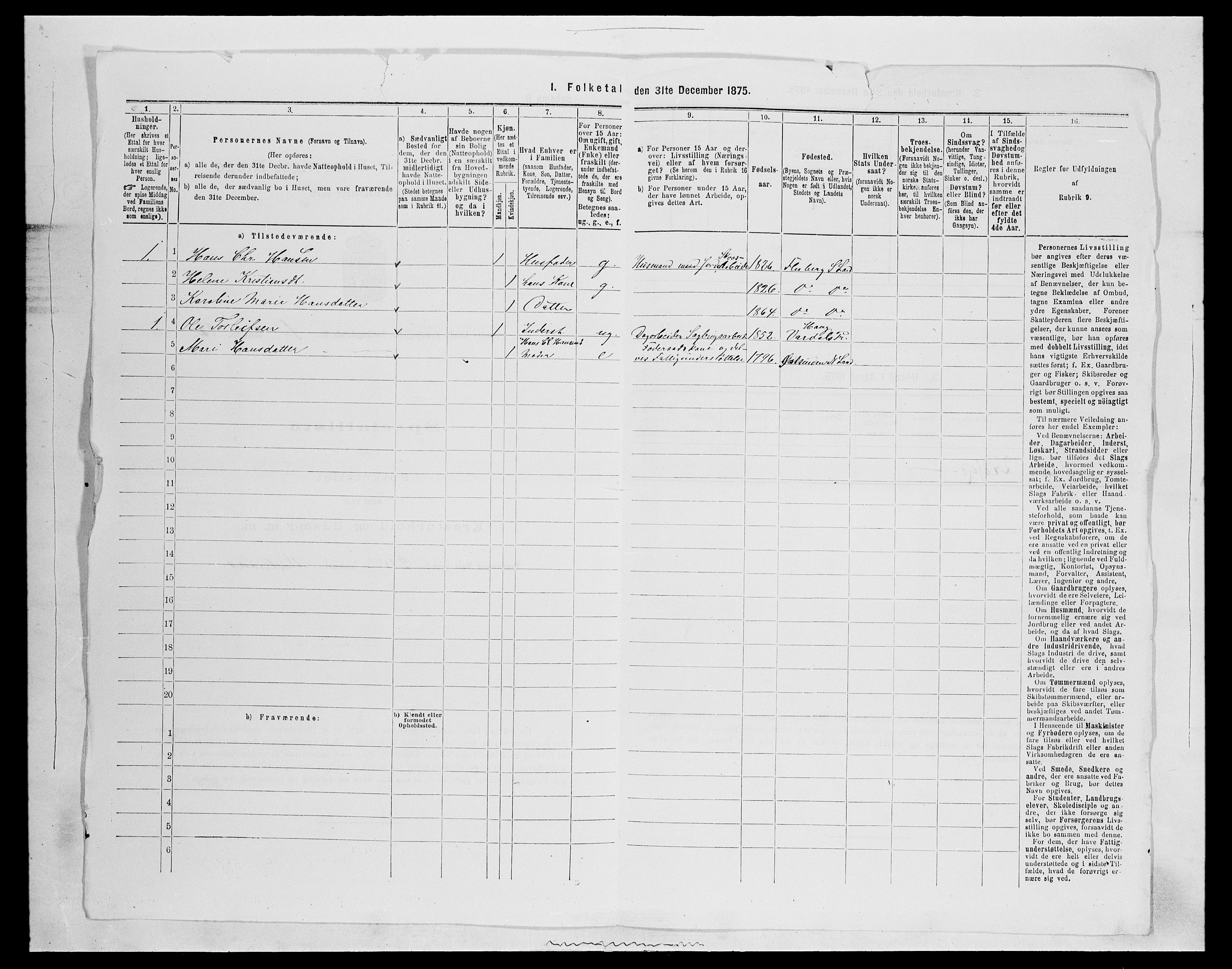 SAH, 1875 census for 0536P Søndre Land, 1875, p. 249