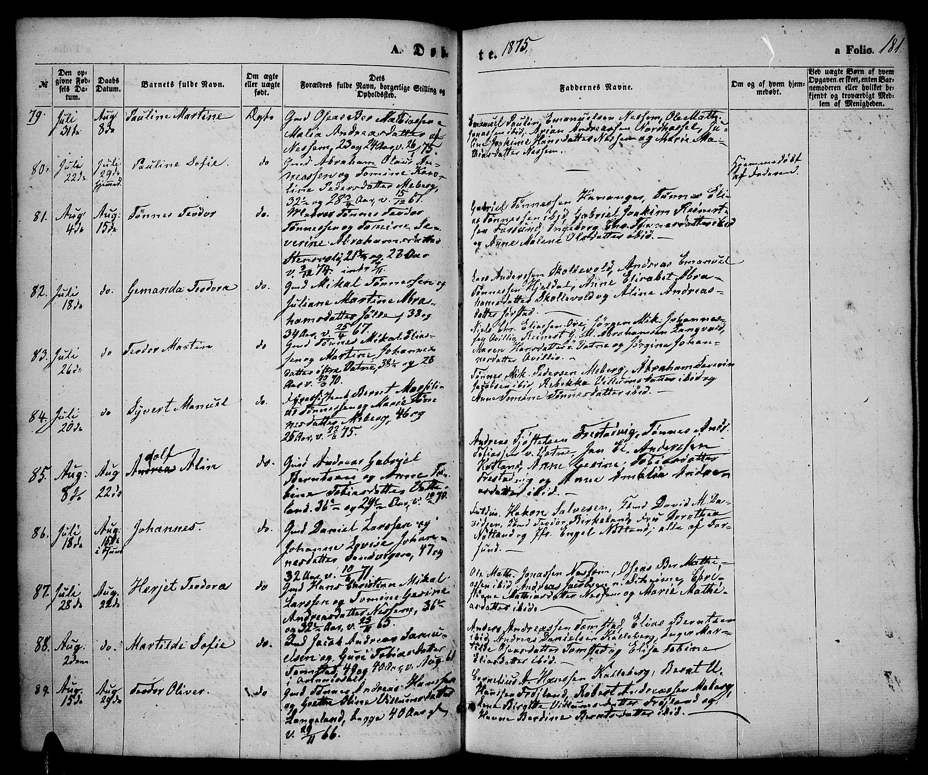 Lista sokneprestkontor, AV/SAK-1111-0027/F/Fb/L0003: Parish register (copy) no. B 3, 1862-1877, p. 181