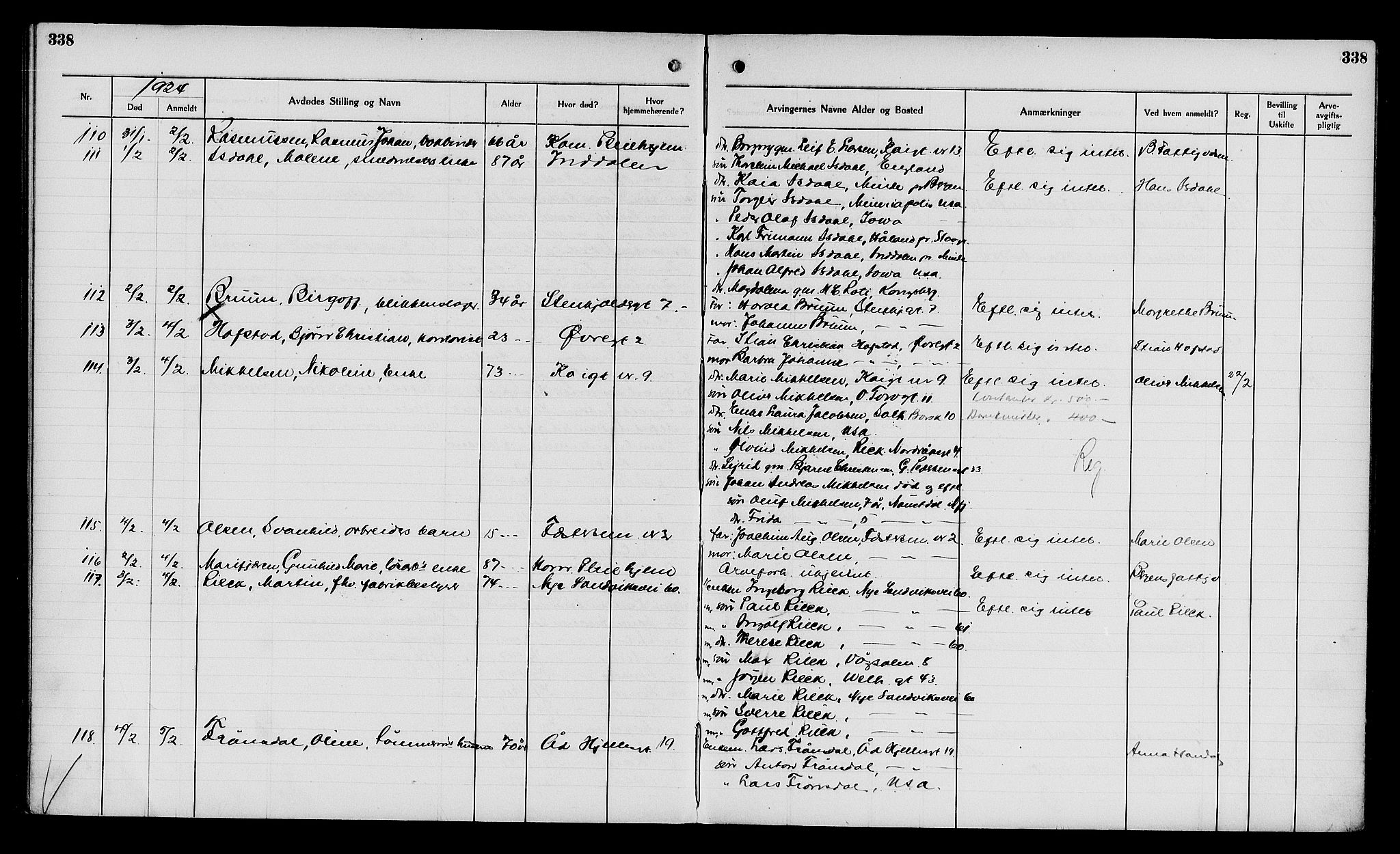 Byfogd og Byskriver i Bergen, AV/SAB-A-3401/06/06Na/L0014: Dødsfallsjournaler, 1921-1924, p. 338