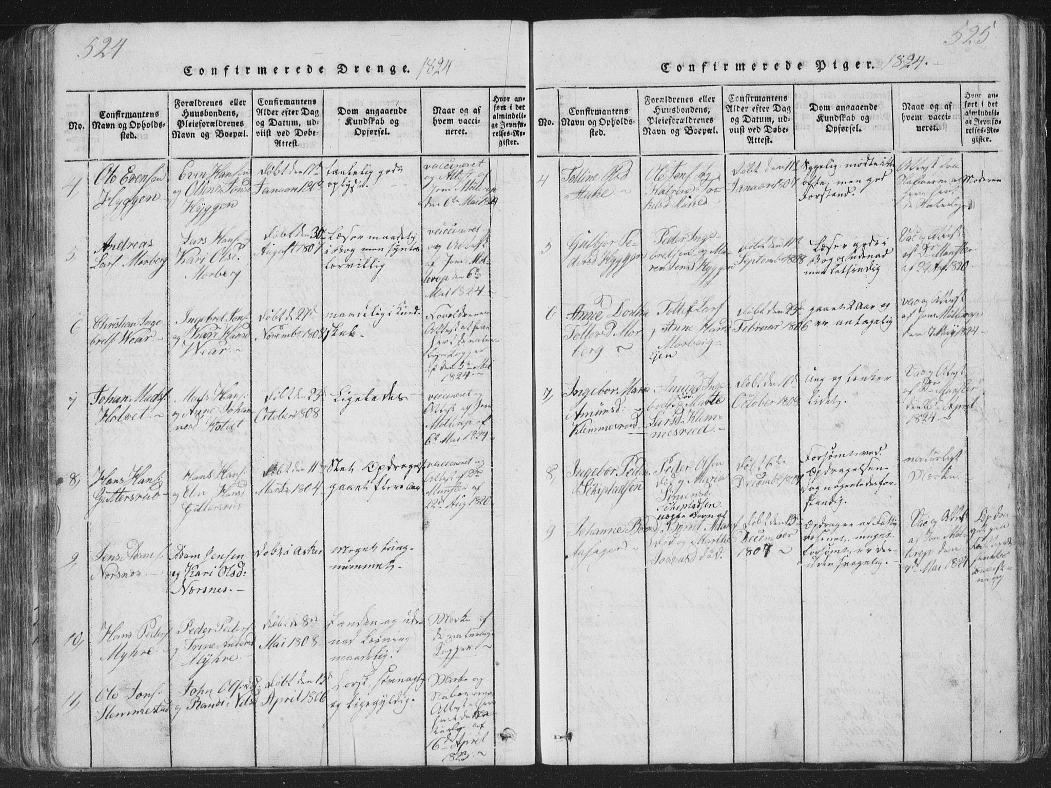 Røyken kirkebøker, SAKO/A-241/G/Ga/L0003: Parish register (copy) no. 3, 1814-1856, p. 524-525
