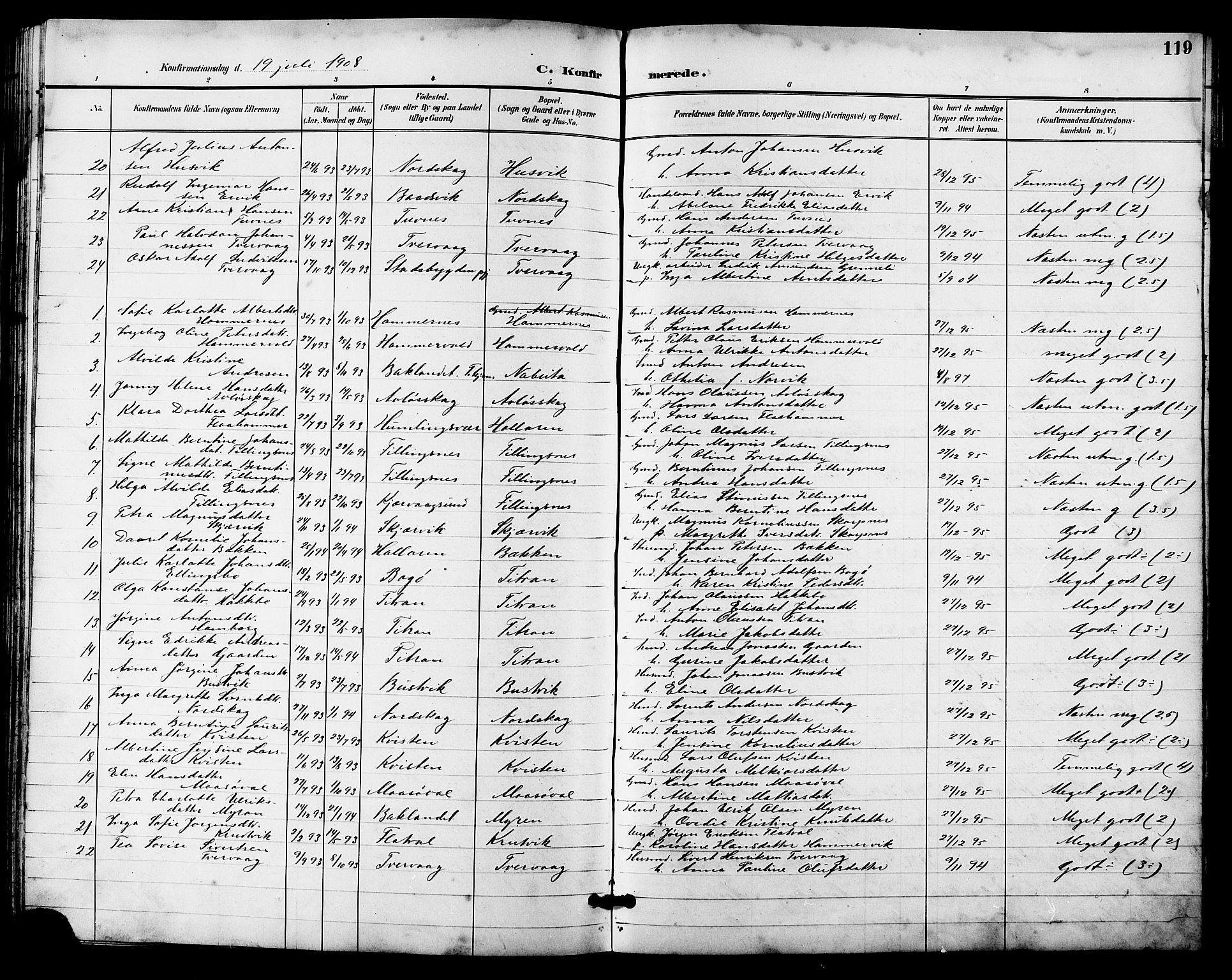 Ministerialprotokoller, klokkerbøker og fødselsregistre - Sør-Trøndelag, SAT/A-1456/641/L0598: Parish register (copy) no. 641C02, 1893-1910, p. 119