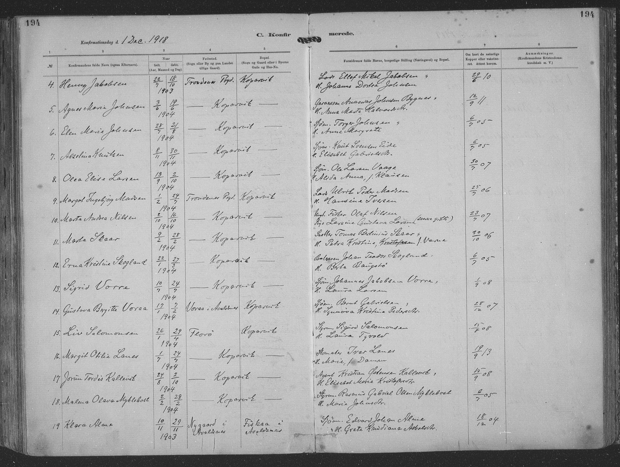 Kopervik sokneprestkontor, AV/SAST-A-101850/H/Ha/Haa/L0001: Parish register (official) no. A 1, 1880-1919, p. 194