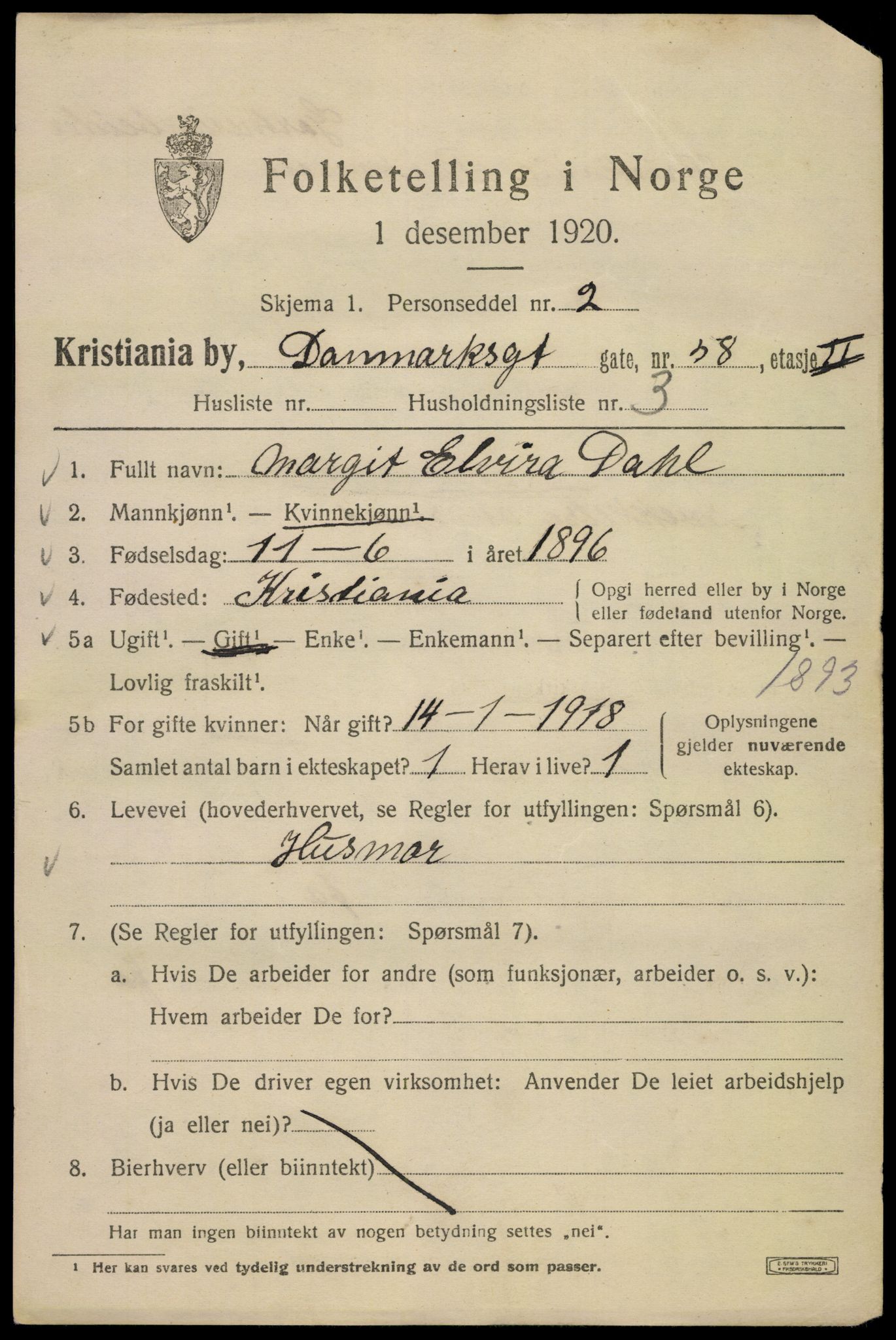 SAO, 1920 census for Kristiania, 1920, p. 196051