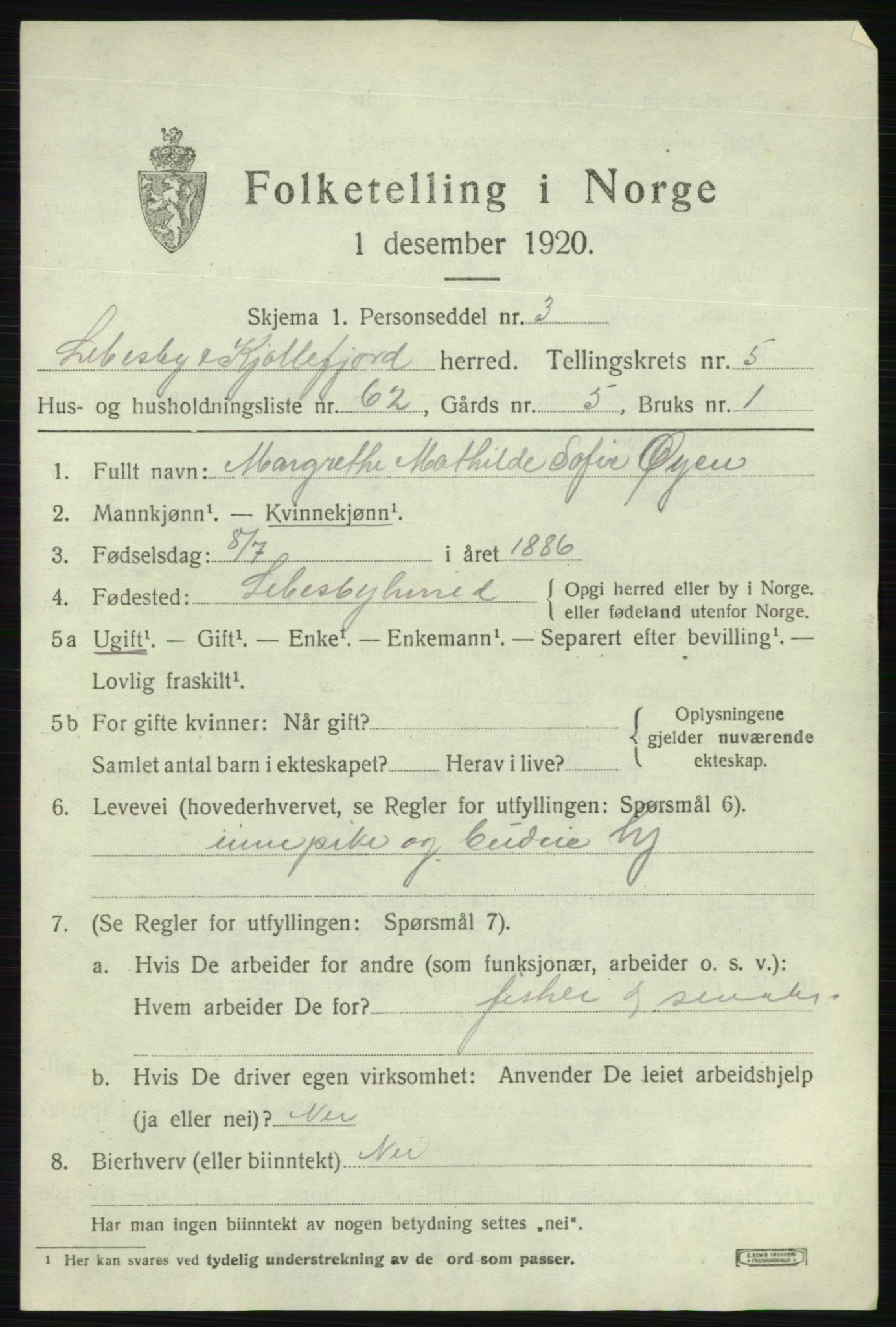 SATØ, 1920 census for Lebesby, 1920, p. 3005