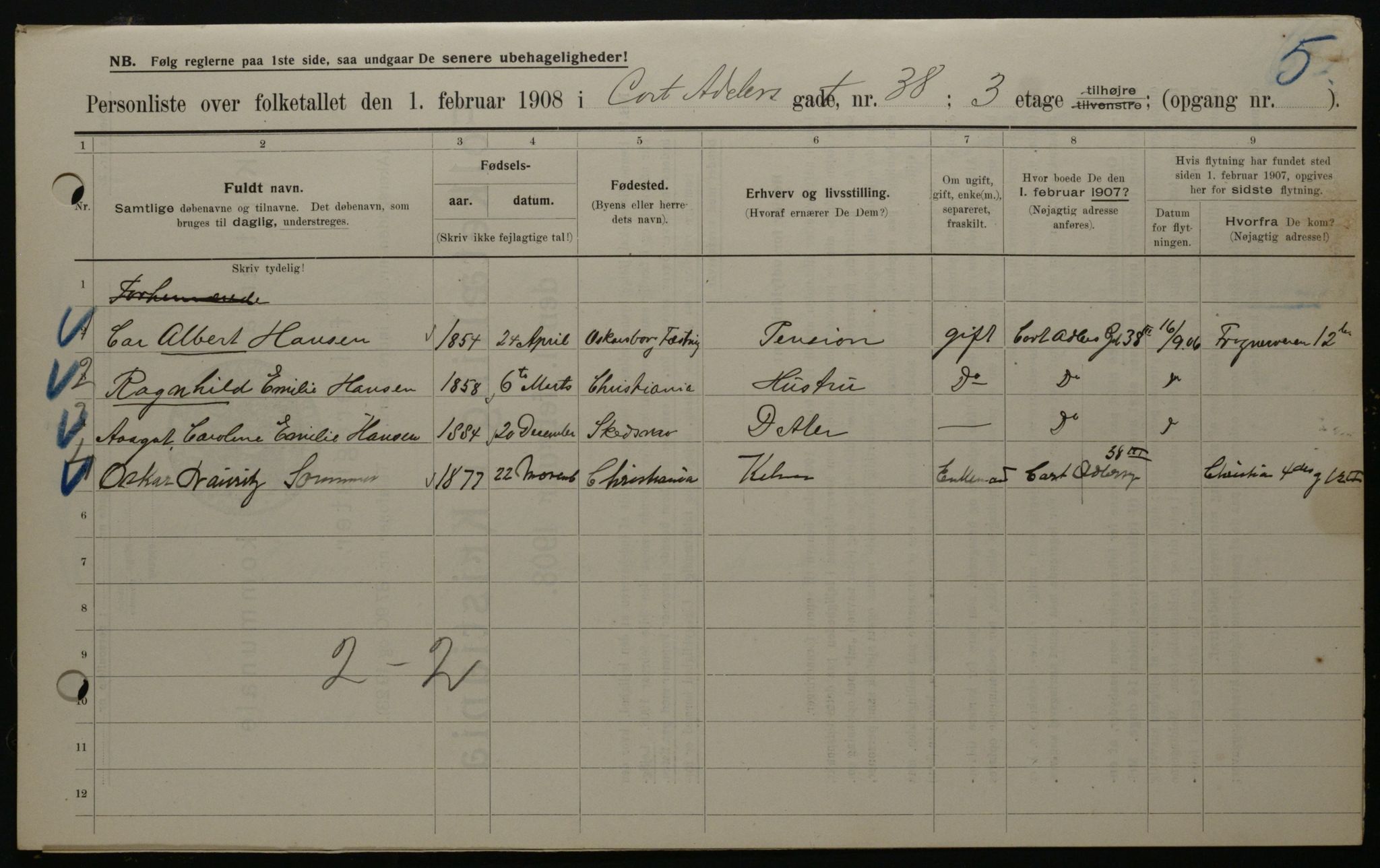 OBA, Municipal Census 1908 for Kristiania, 1908, p. 13101