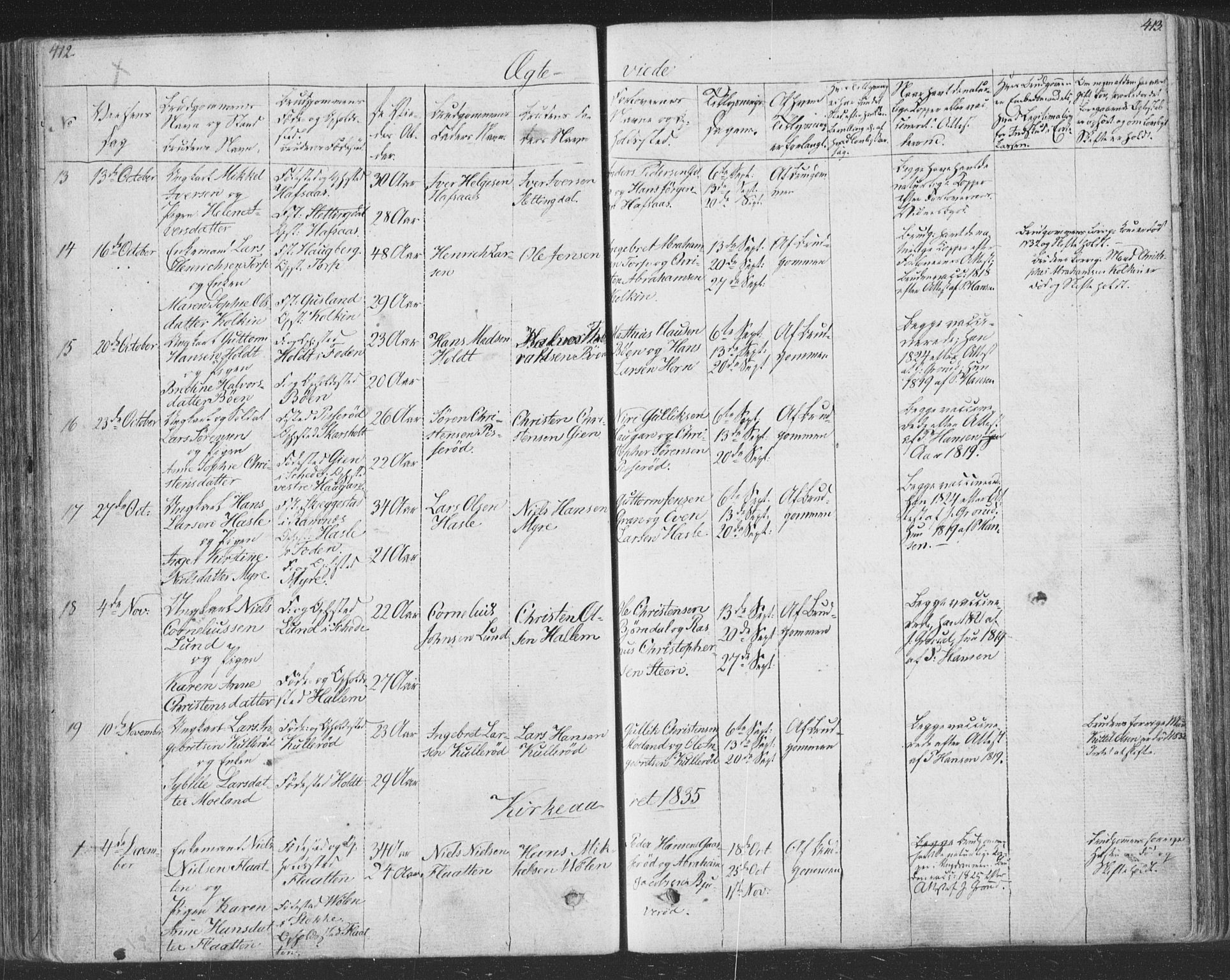 Andebu kirkebøker, AV/SAKO-A-336/F/Fa/L0004: Parish register (official) no. 4, 1829-1856, p. 412-413